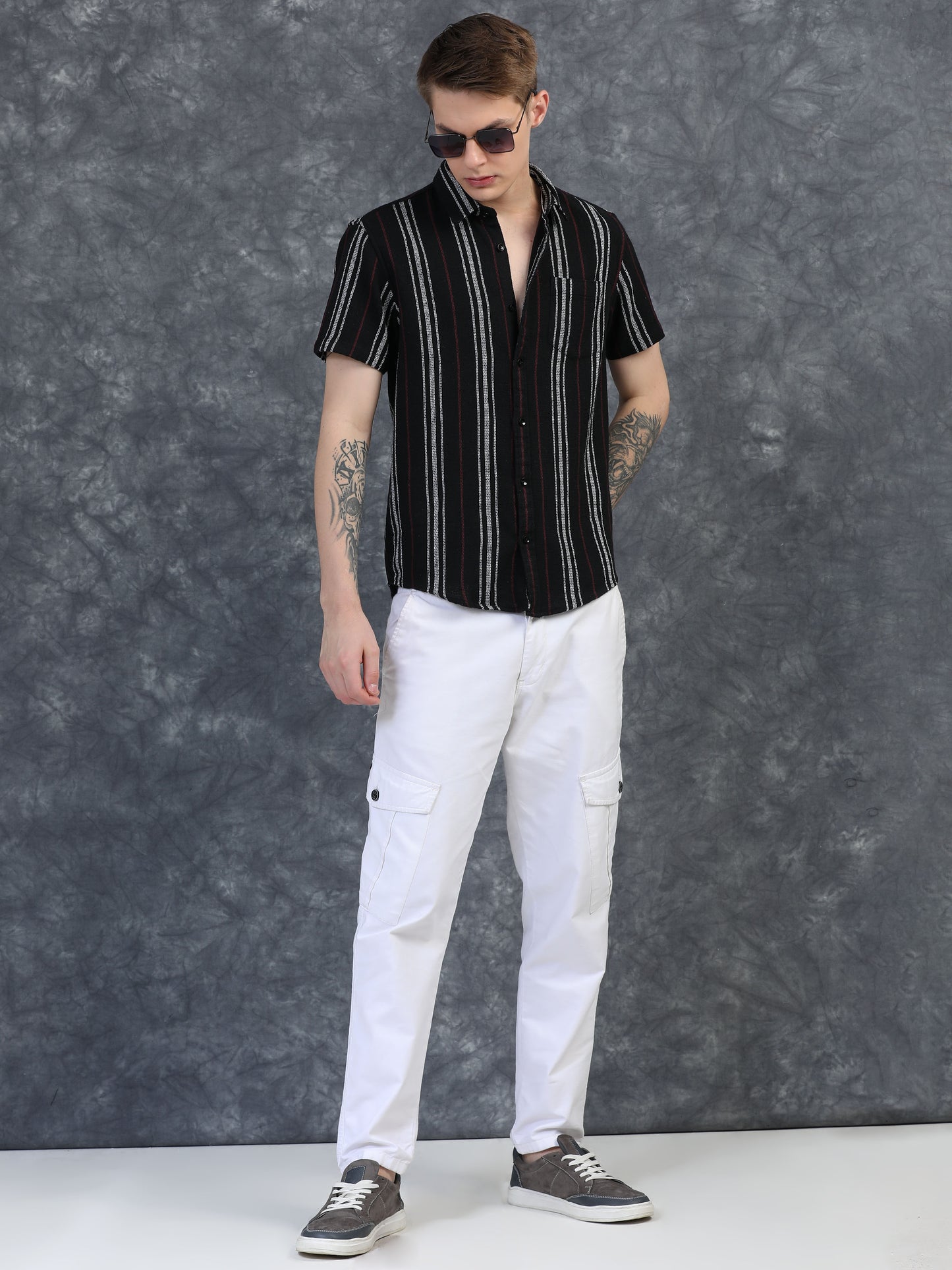 White with Red Vertical Stripes Shirts