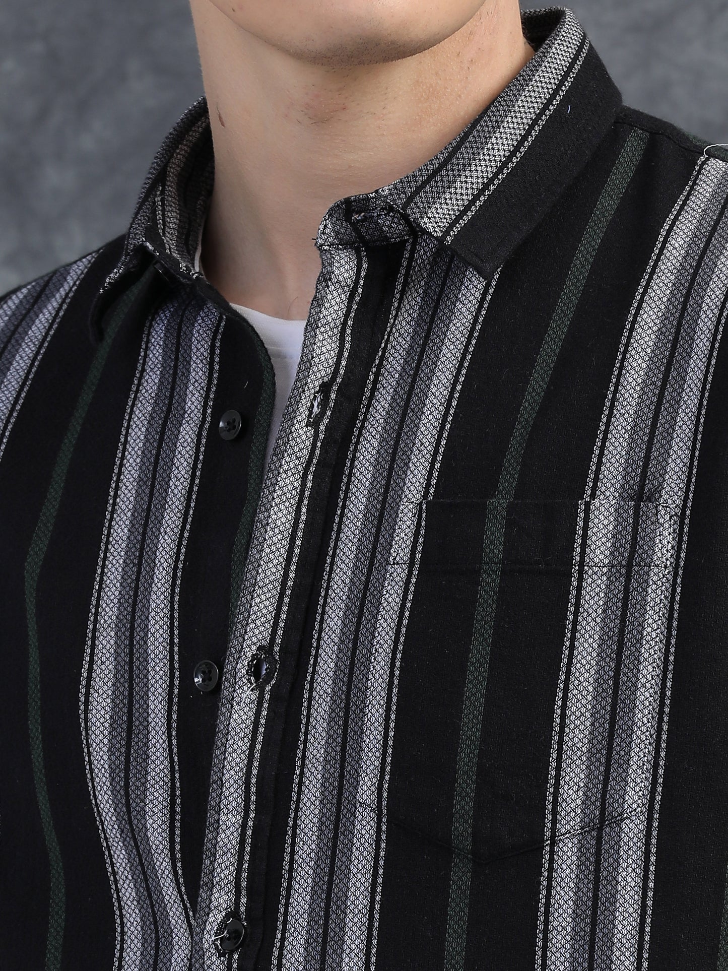White with Green Vertical Stripes Shirts