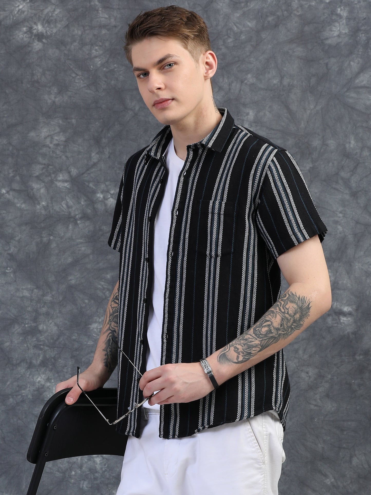 Black White Half Sleeve Stripe Shirts
