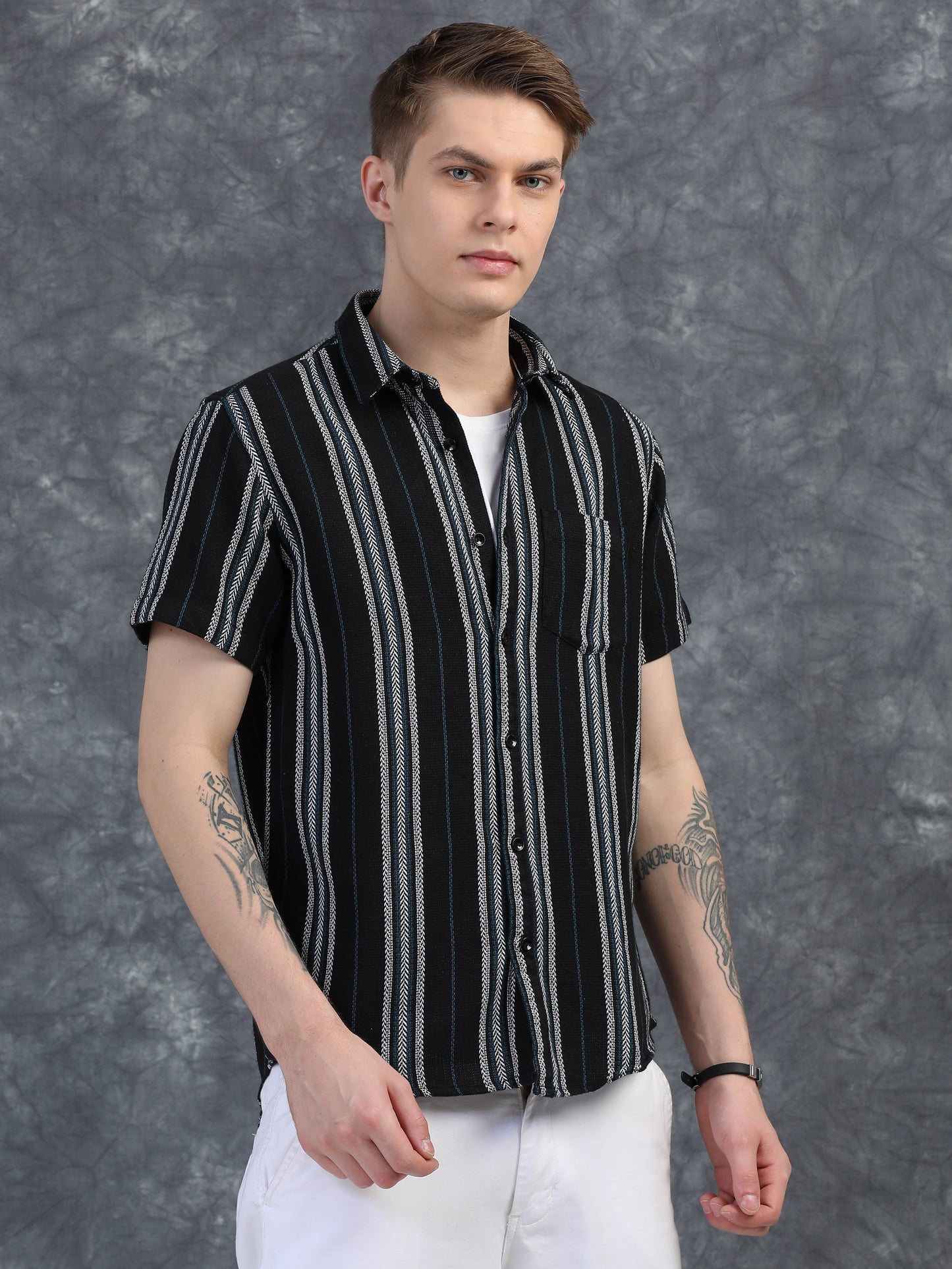 Black White Half Sleeve Stripe Shirts