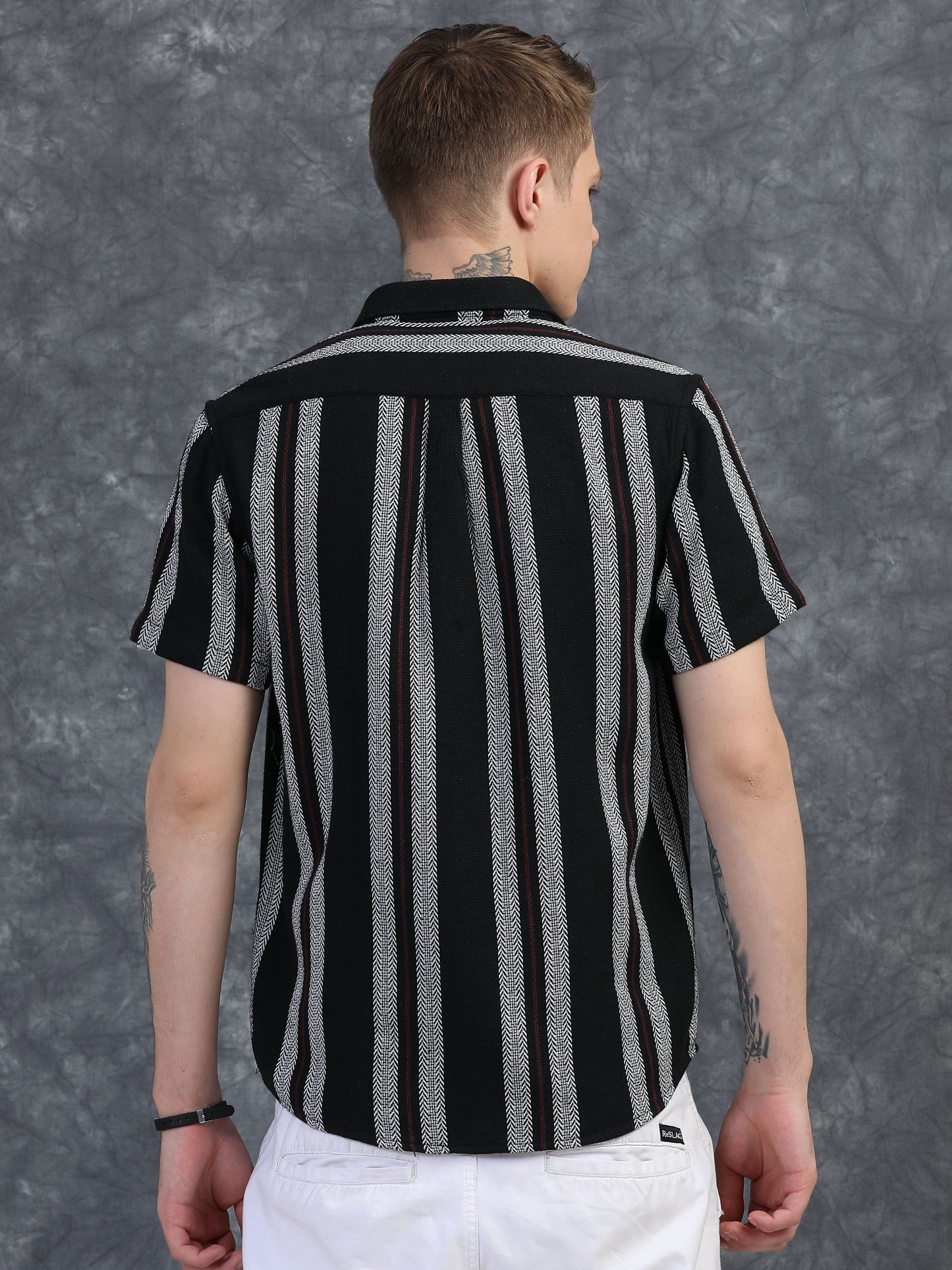 White with Maroon Half Sleeve Stripe Shirts