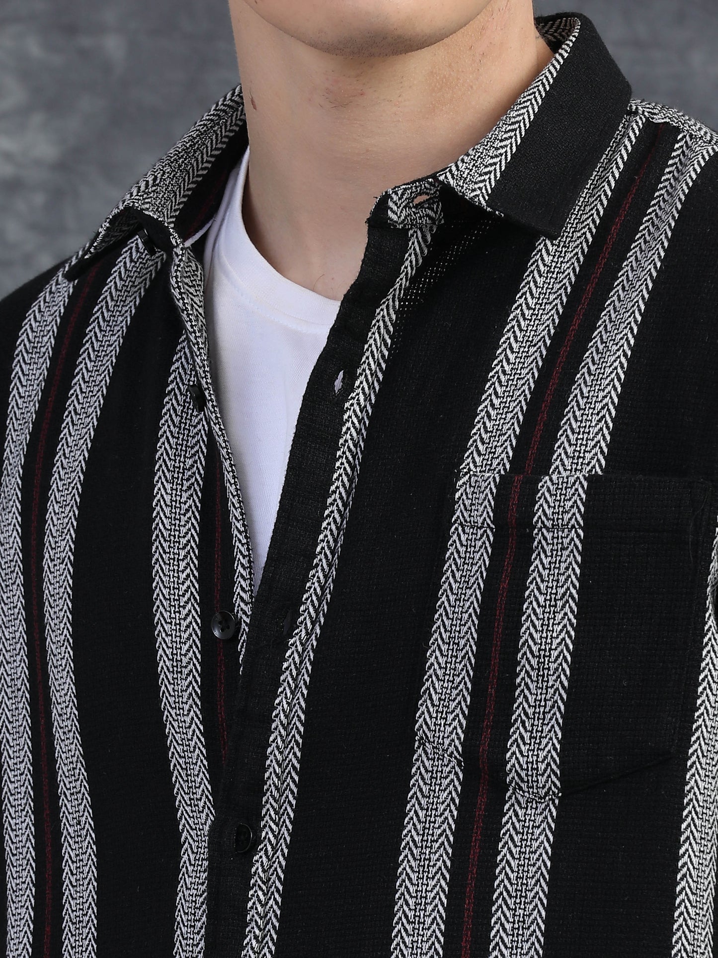 White with Maroon Half Sleeve Stripe Shirts