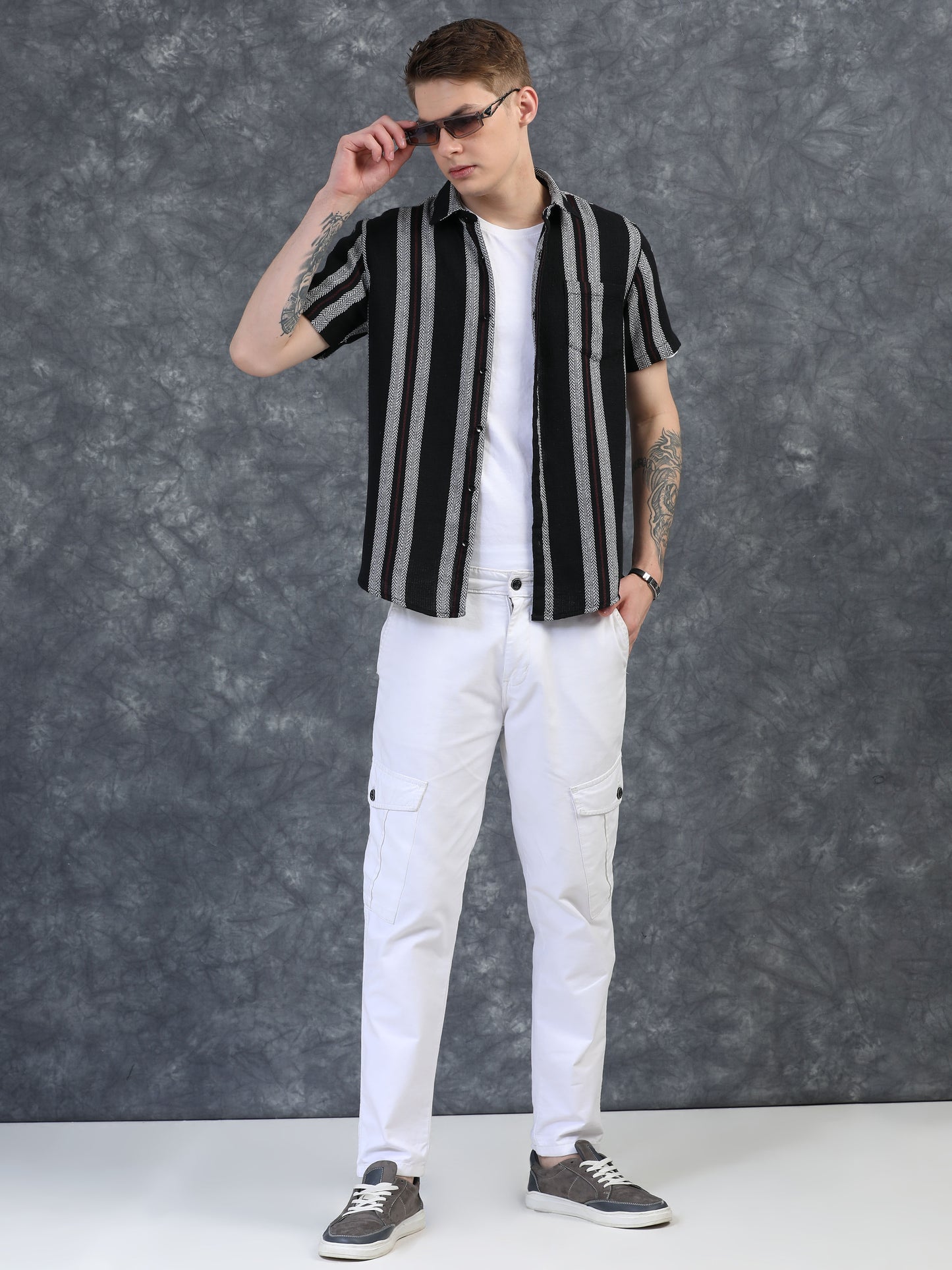 White with Maroon Half Sleeve Stripe Shirts