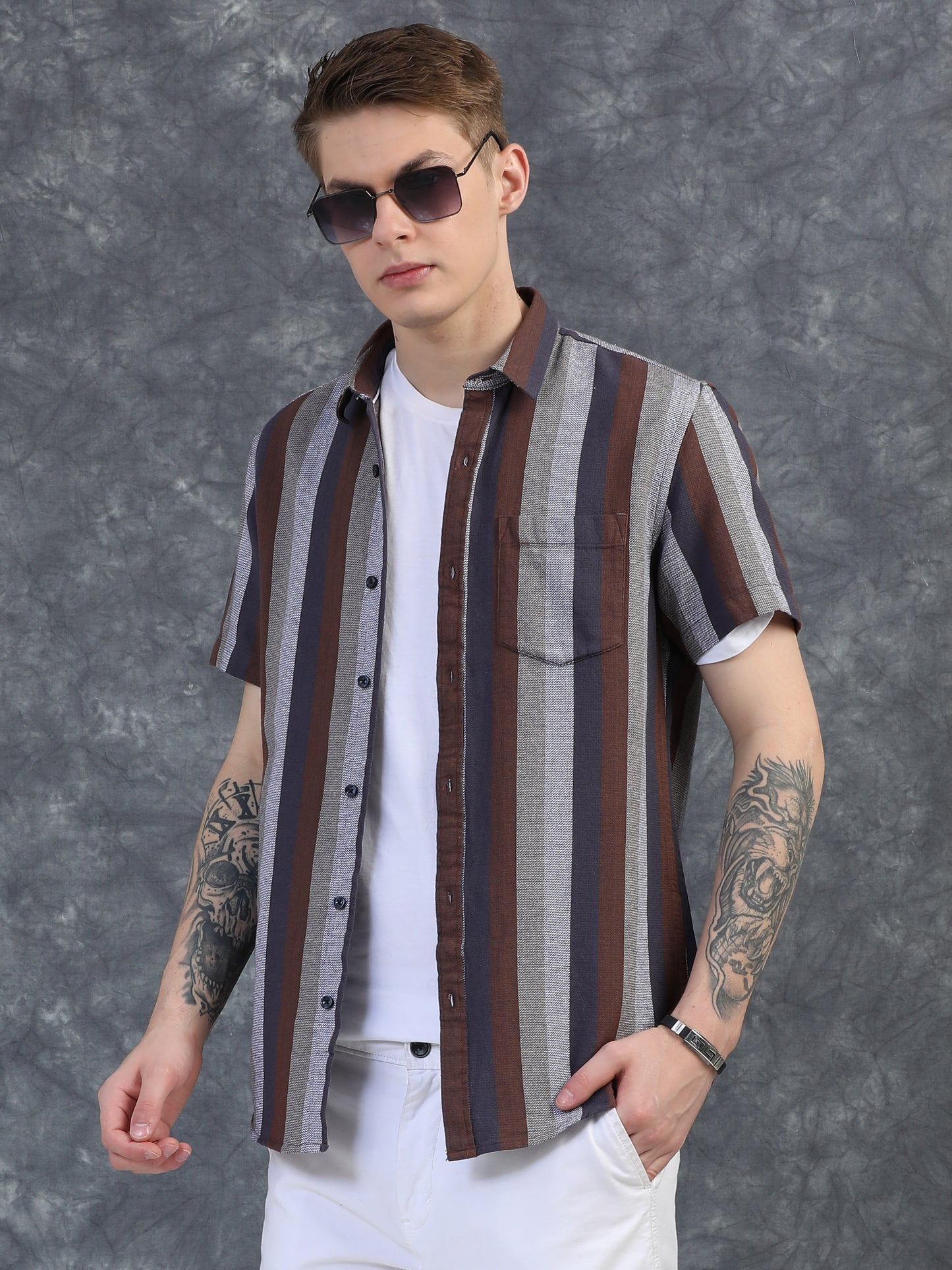 Multicolor Half Sleeve Stripe Shirts