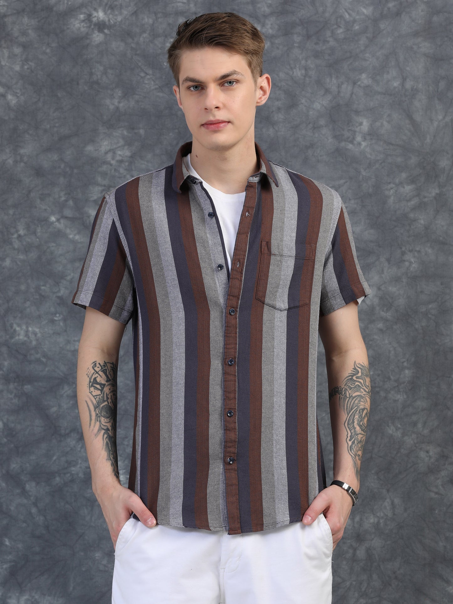 Multicolor Half Sleeve Stripe Shirts