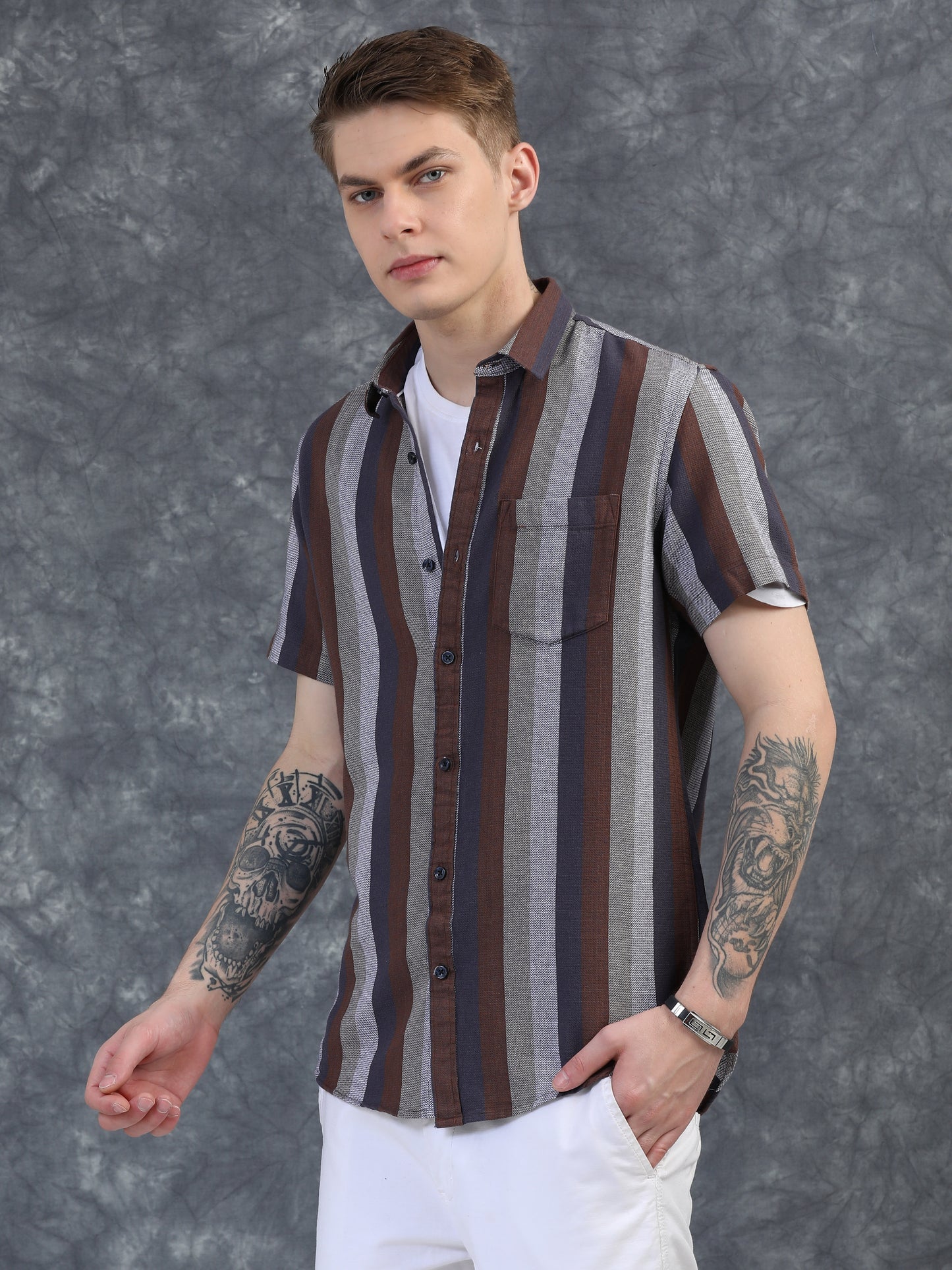 Multicolor Half Sleeve Stripe Shirts