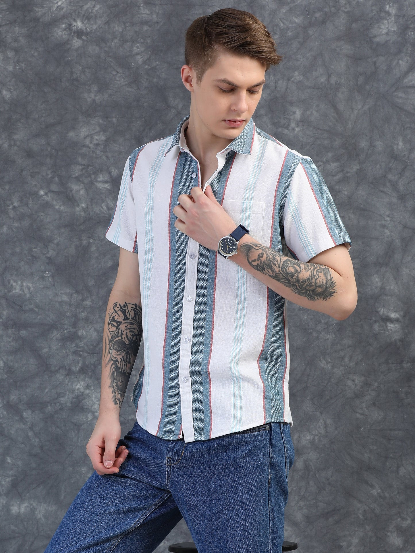 Light Blue Half Sleeve Stripe Shirts