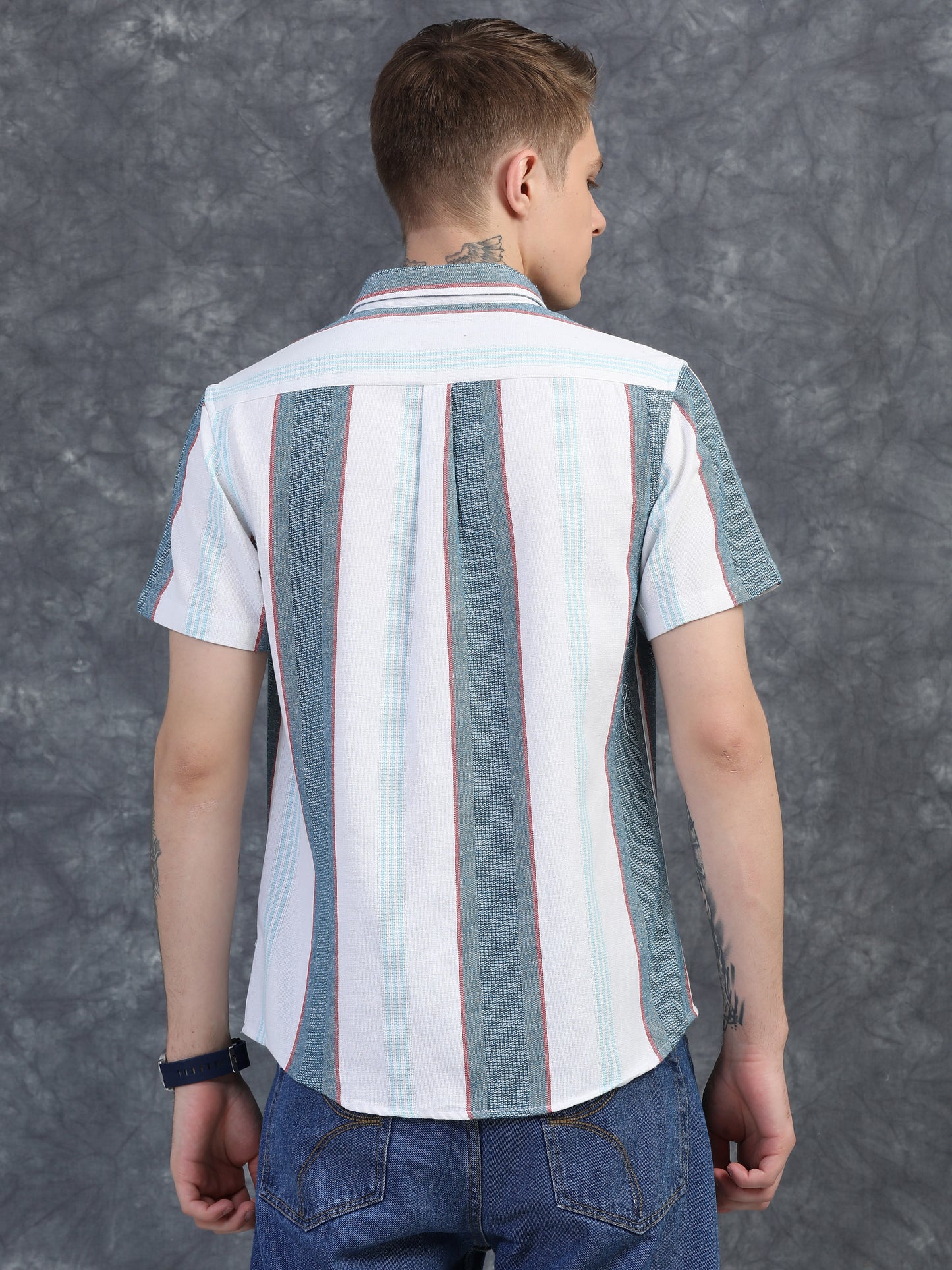 Light Blue Half Sleeve Stripe Shirts