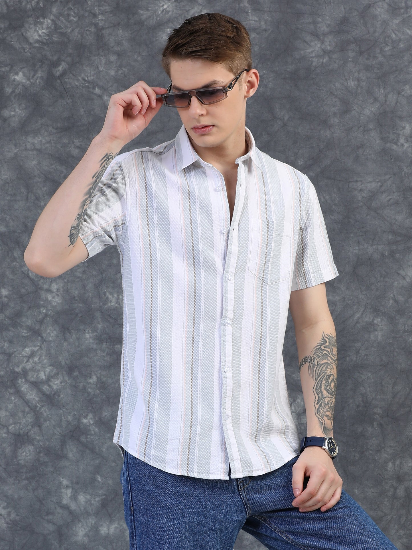 Light Green Half Sleeve Stripe Shirts
