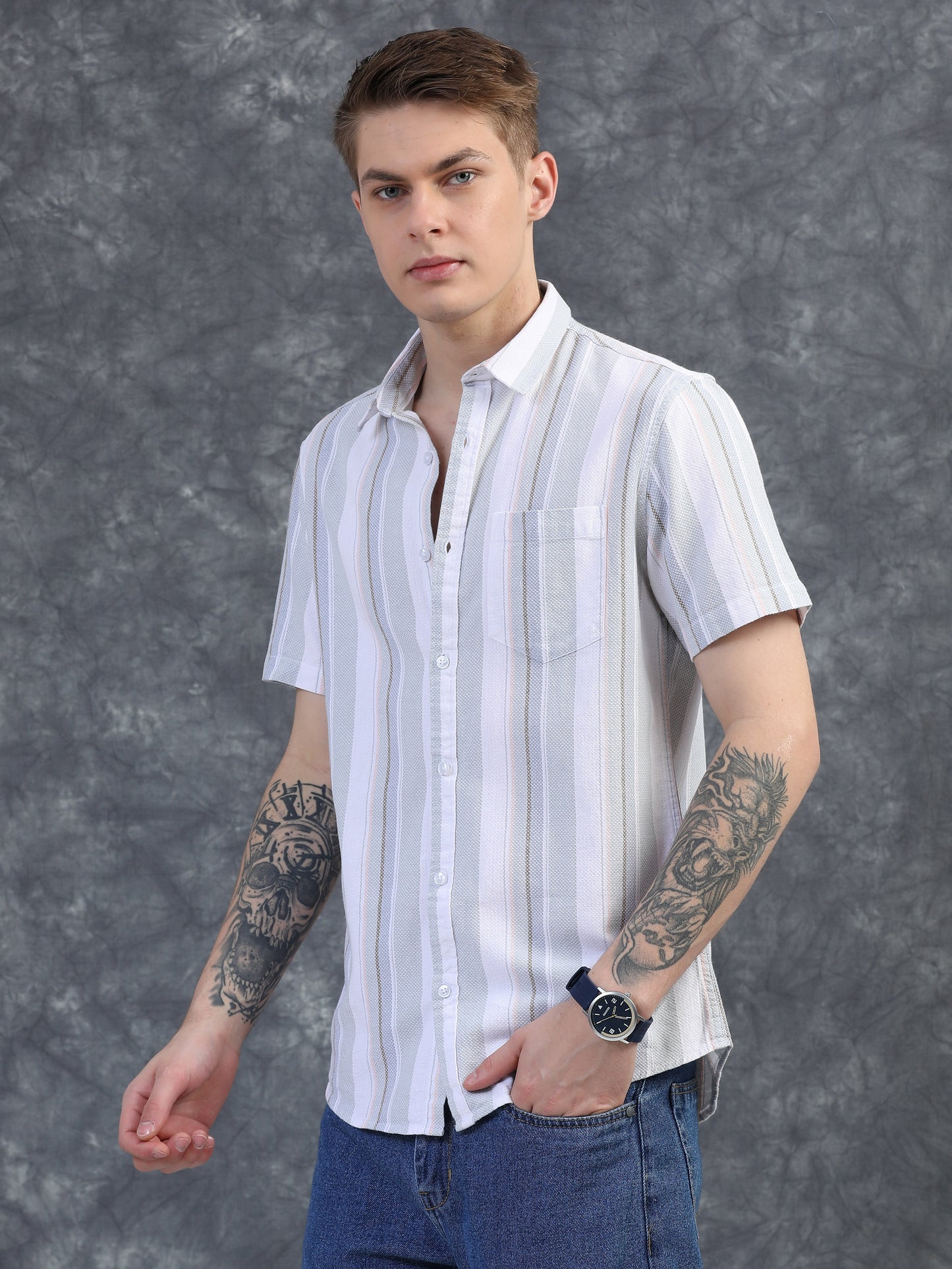 Light Green Half Sleeve Stripe Shirts