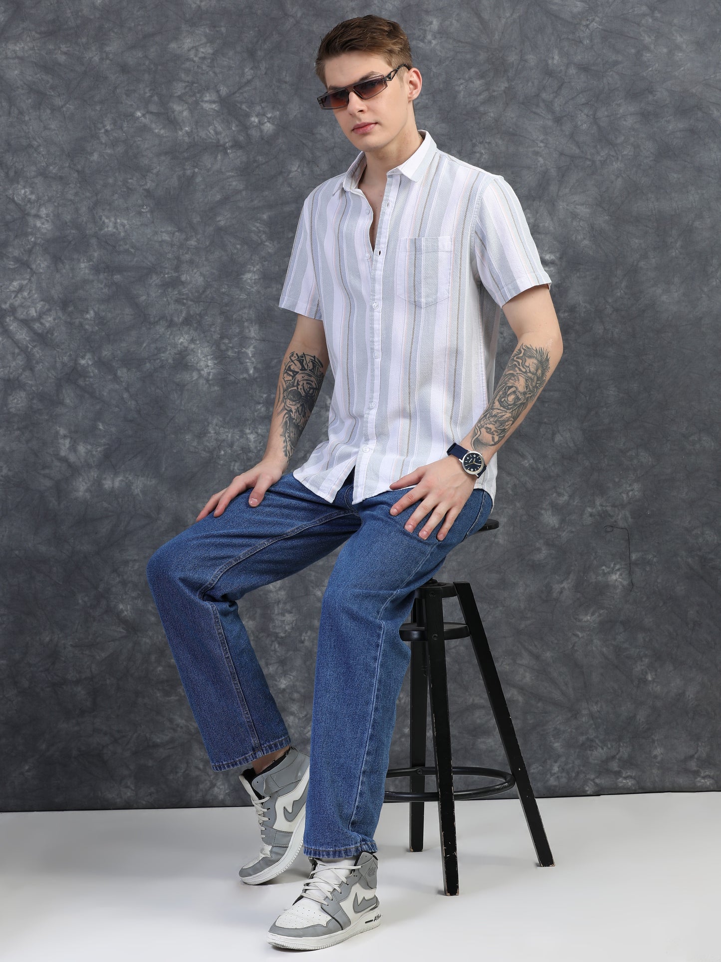 Light Green Half Sleeve Stripe Shirts