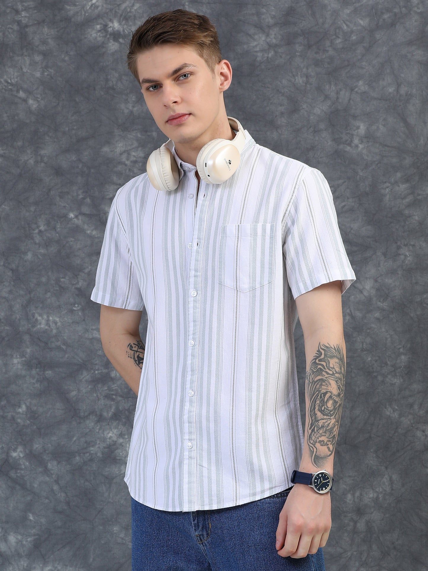 Light Green Half Sleeve Stripe Shirts