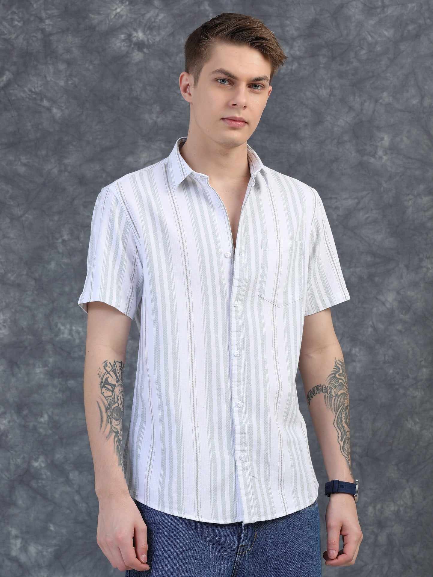 Light Green Half Sleeve Stripe Shirts