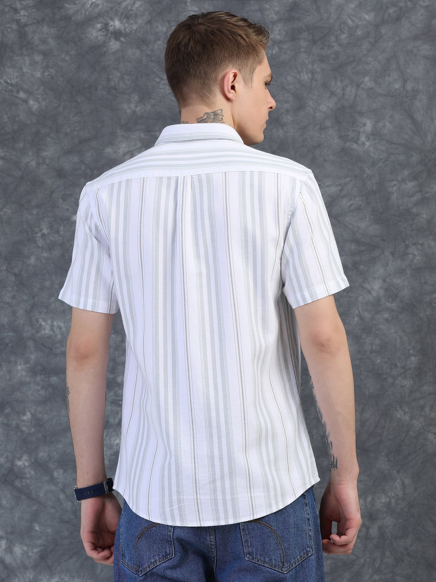 Light Green Half Sleeve Stripe Shirts