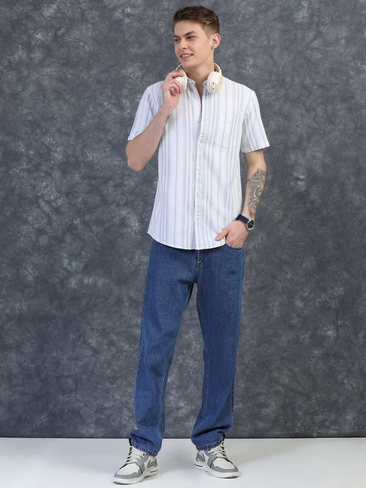 Light Green Half Sleeve Stripe Shirts