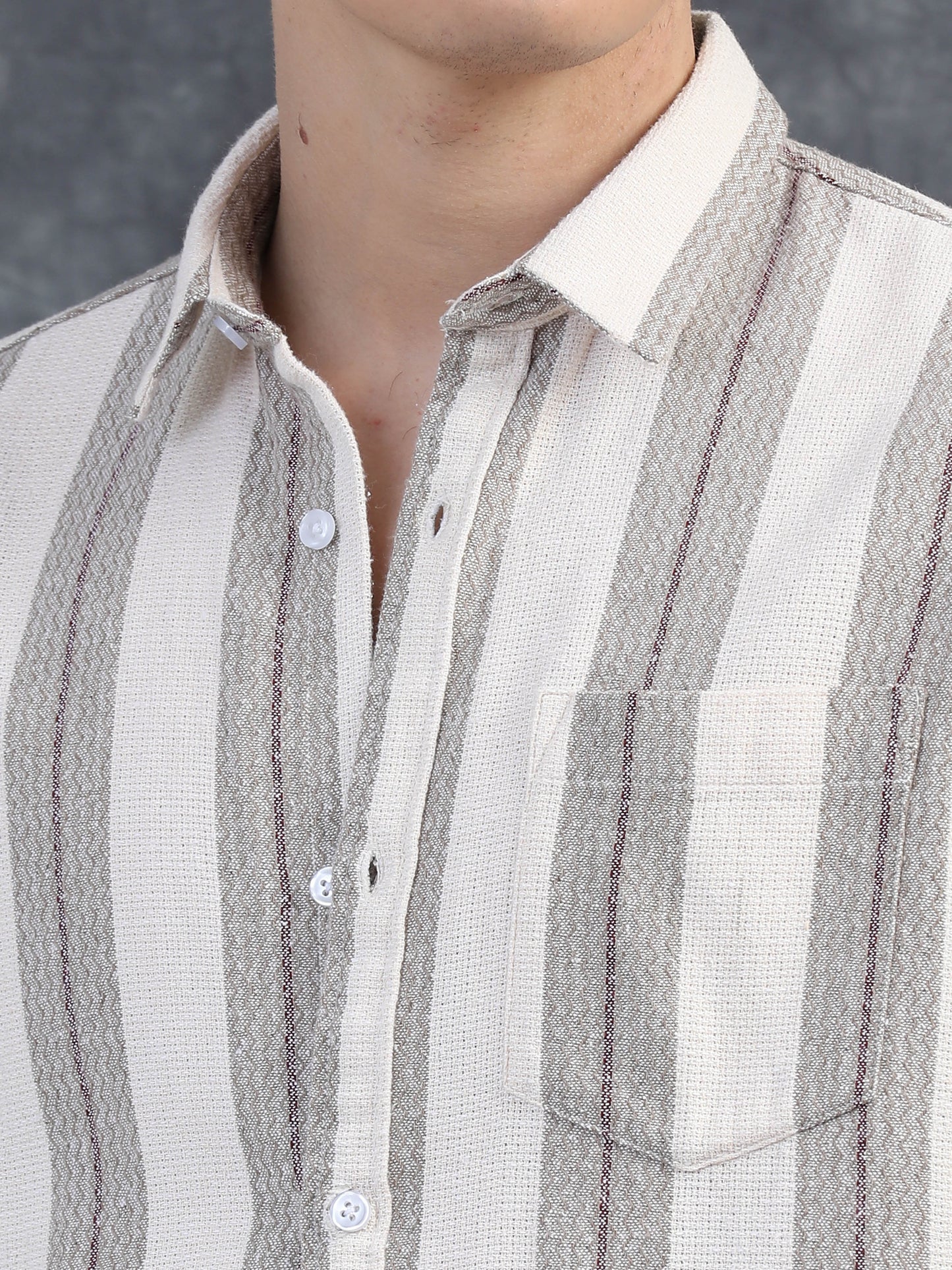 Grey and Red Mixed Half Sleeve Stripe Shirts