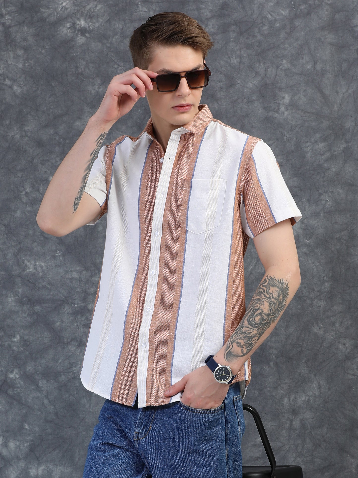 Brown Vertical Stripe Shirts