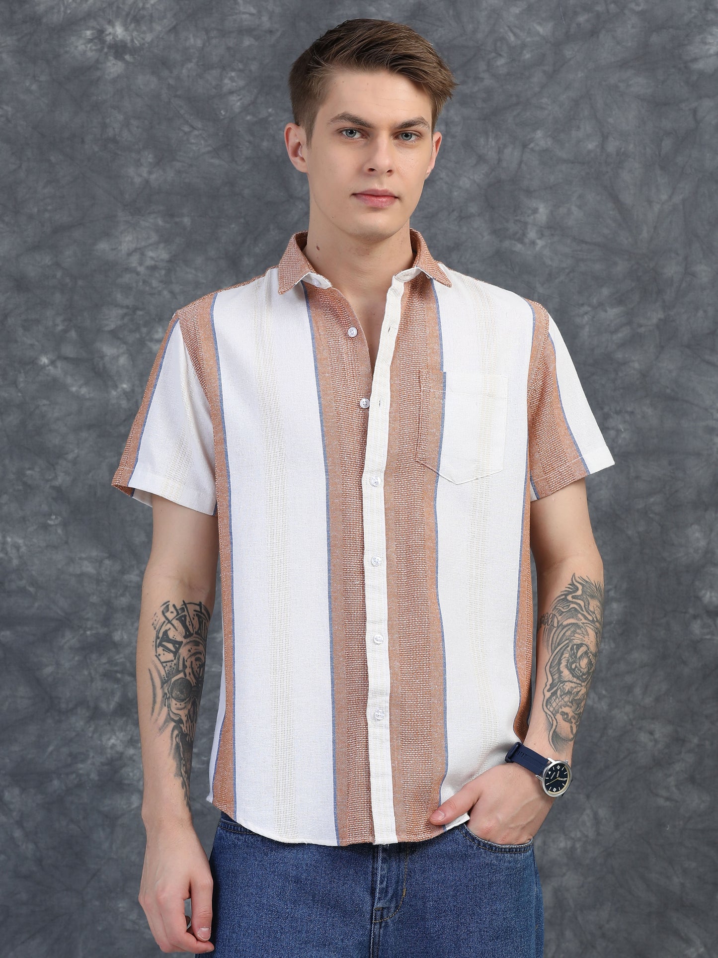 Brown Vertical Stripe Shirts