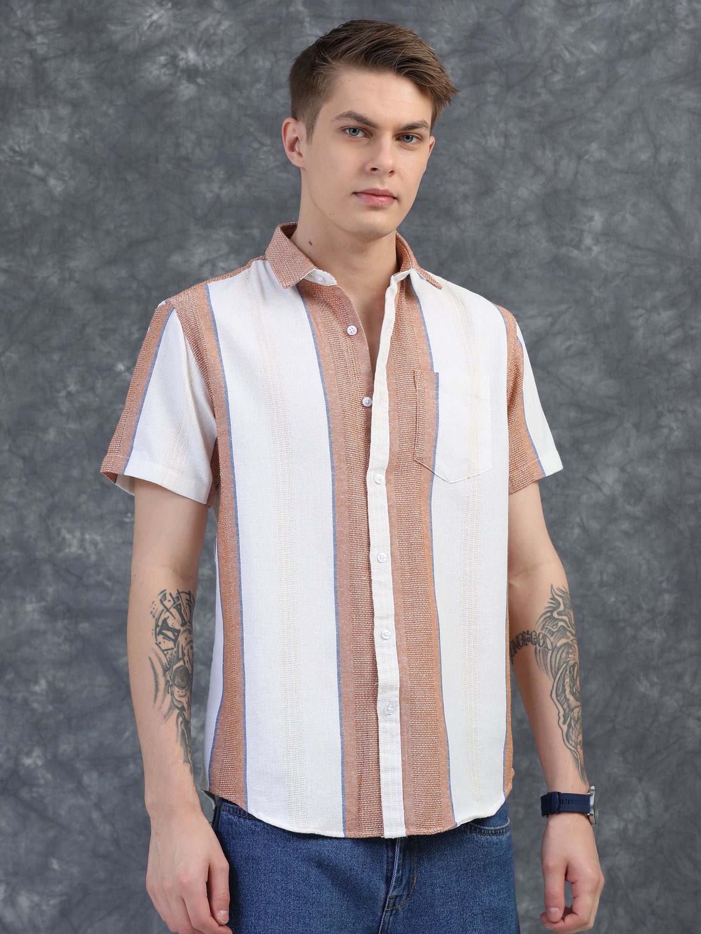 Brown Vertical Stripe Shirts