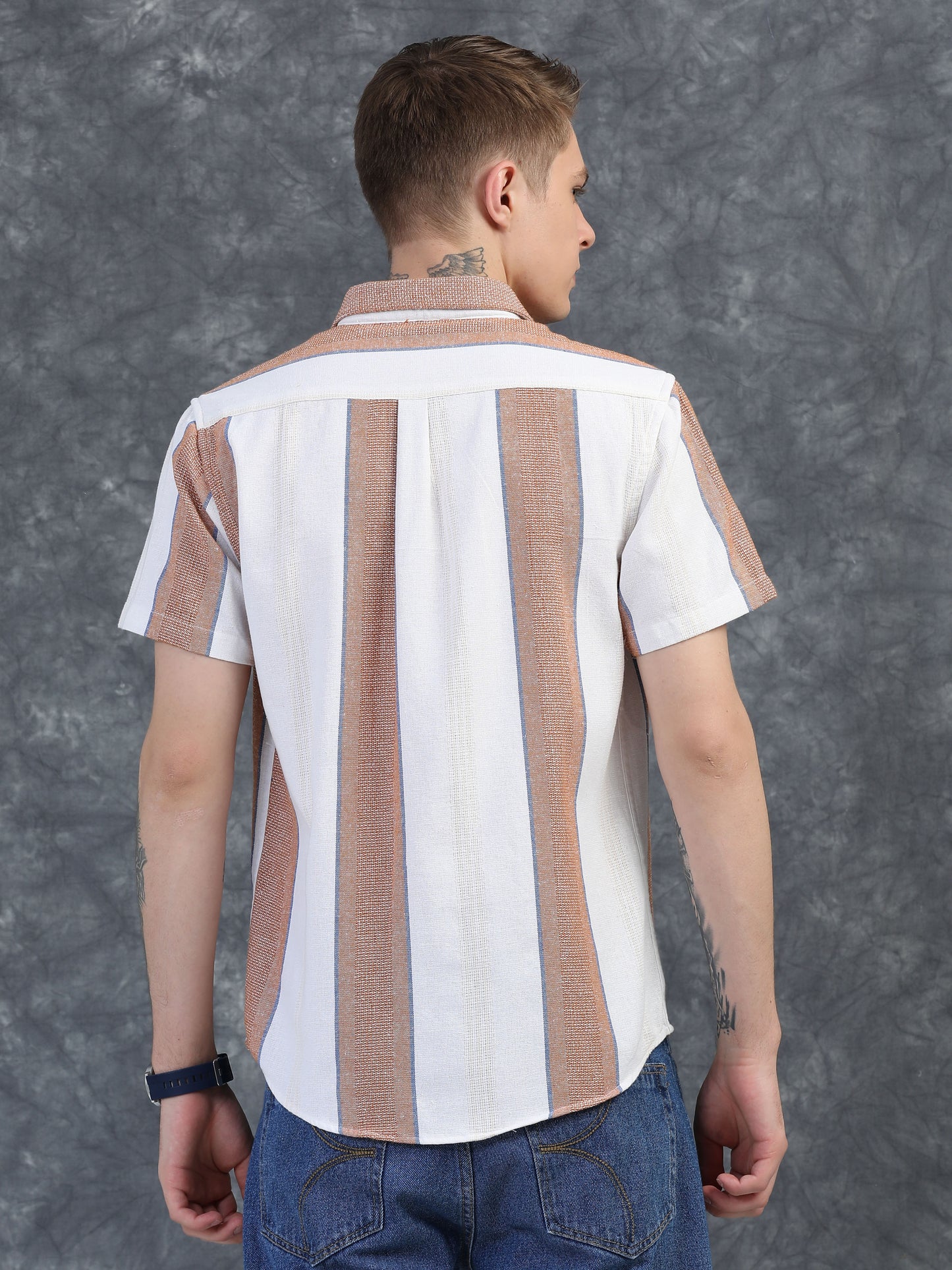 Brown Vertical Stripe Shirts