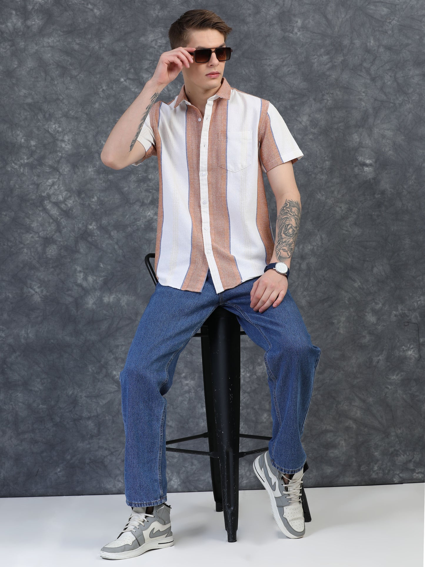 Brown Vertical Stripe Shirts