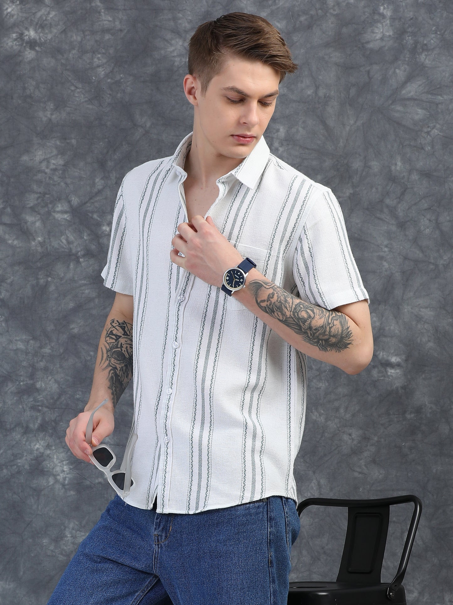 Smoke Grey Vertical Stripe Shirts