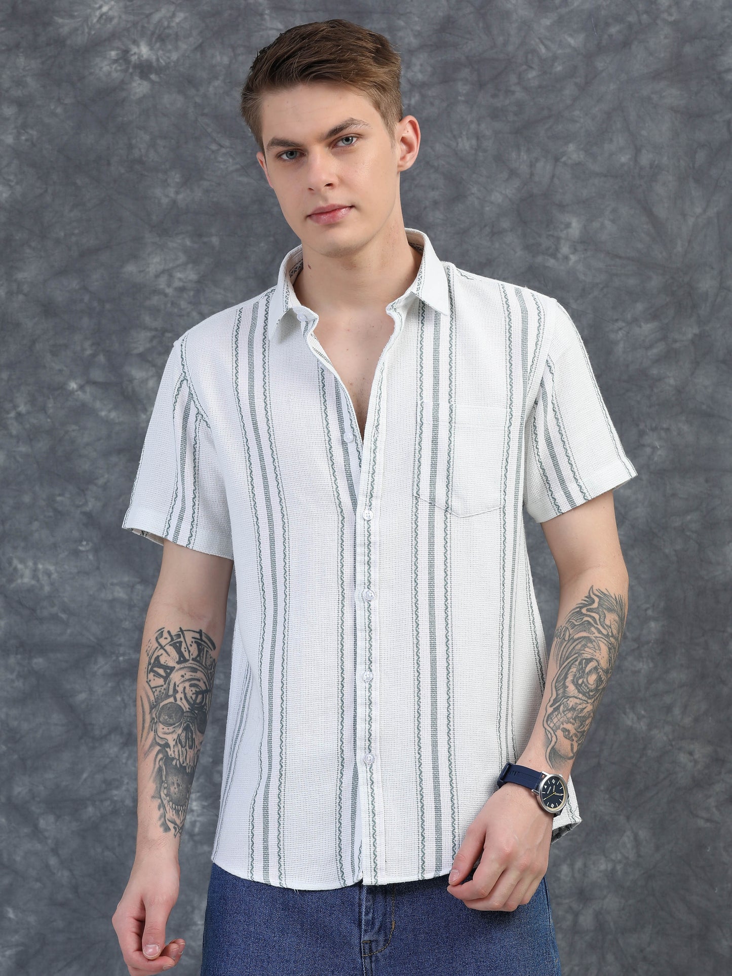 Smoke Grey Vertical Stripe Shirts