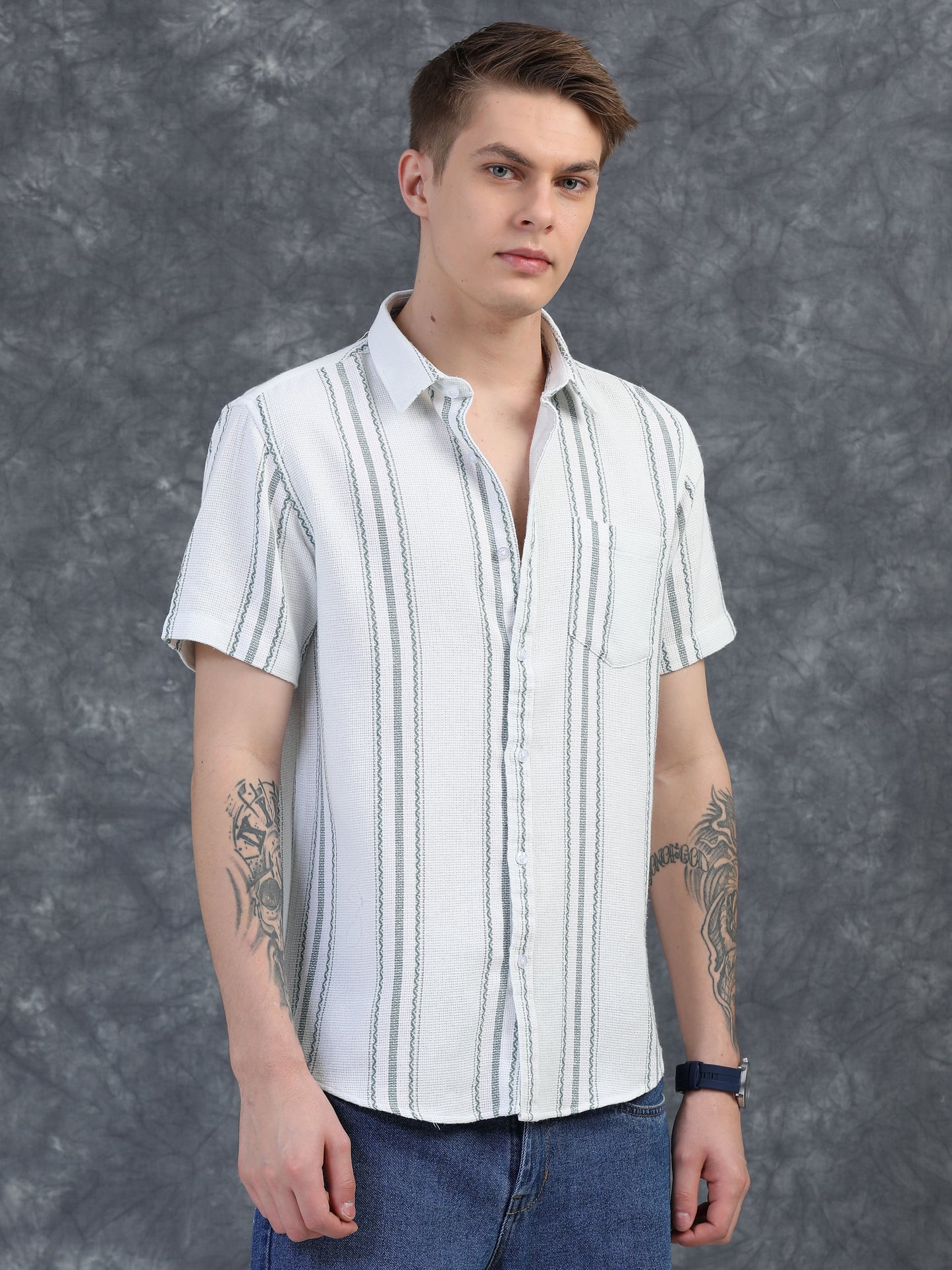 Smoke Grey Vertical Stripe Shirts