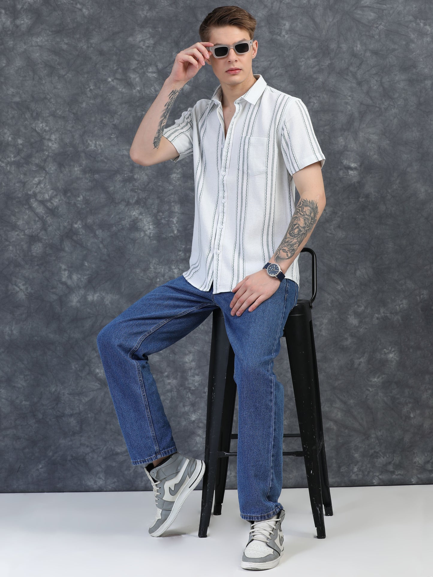 Smoke Grey Vertical Stripe Shirts