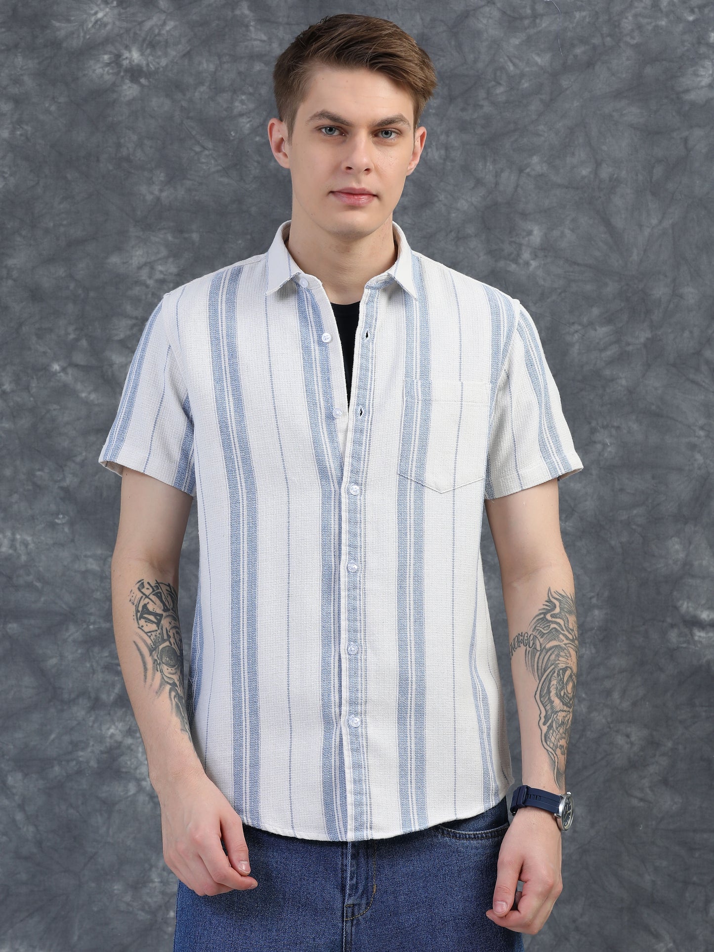 Sky Blue Vertical Stripe Shirts