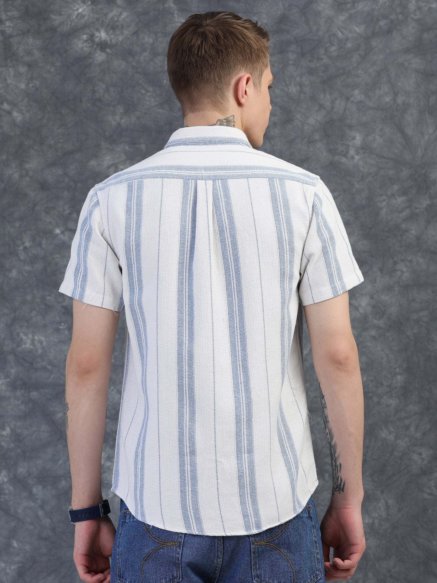 Sky Blue Vertical Stripe Shirts