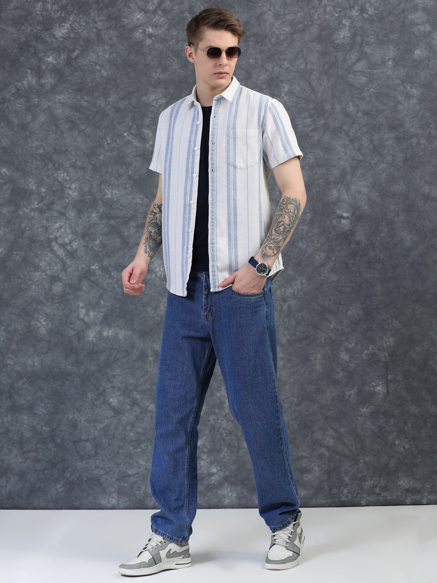 Sky Blue Vertical Stripe Shirts