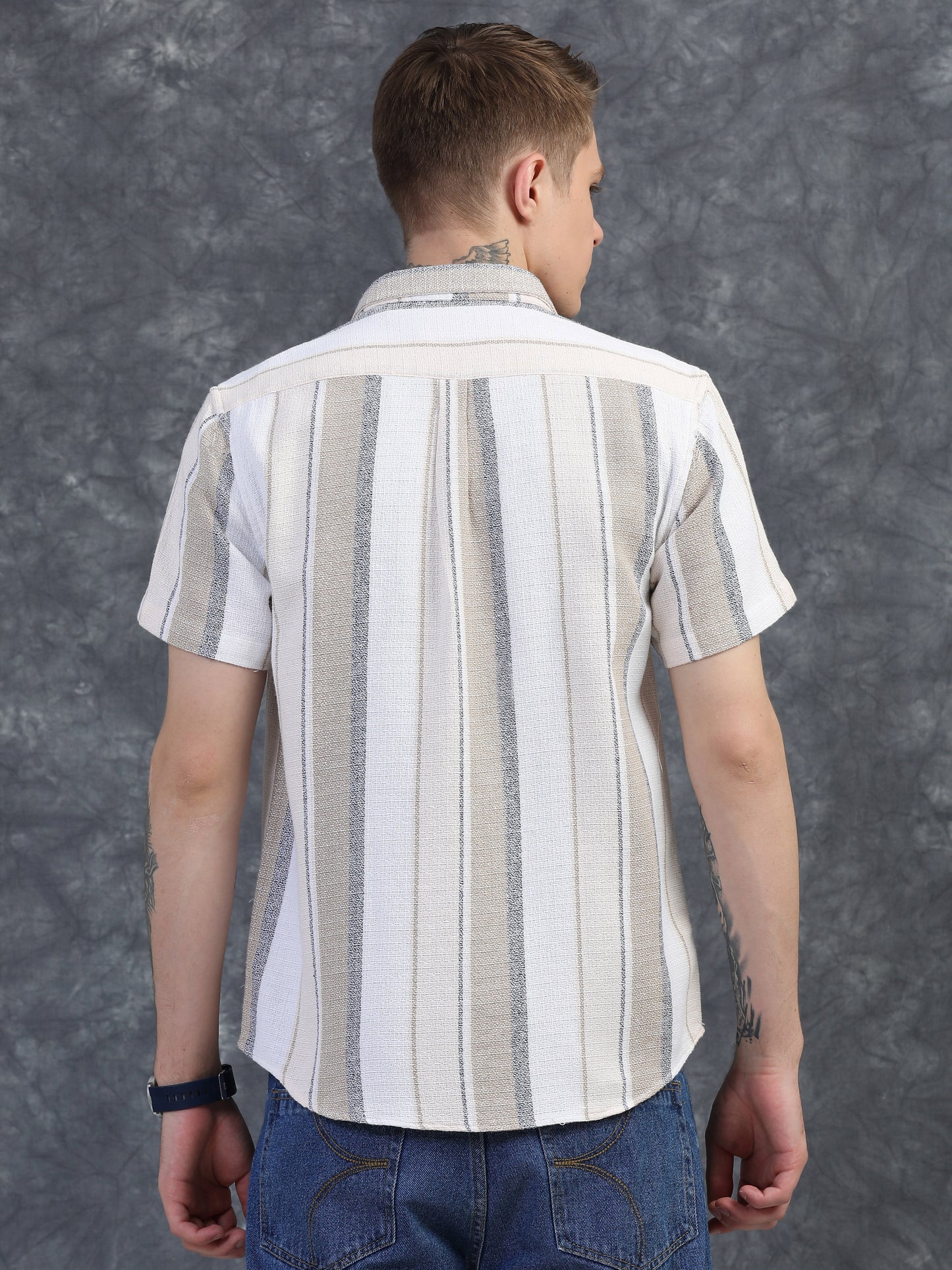 Beige and Gray Vertical Stripe Shirts