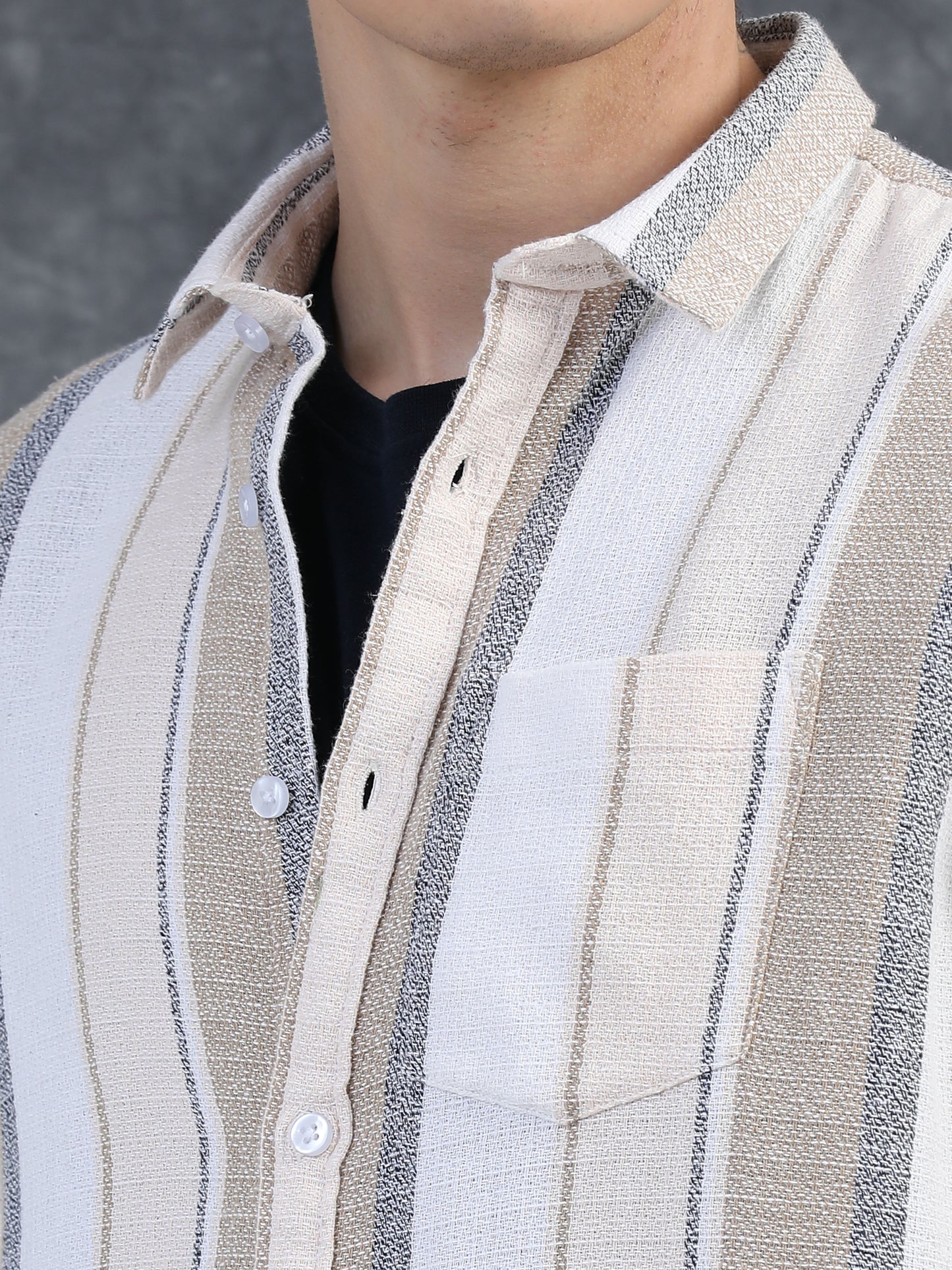 Beige and Gray Vertical Stripe Shirts
