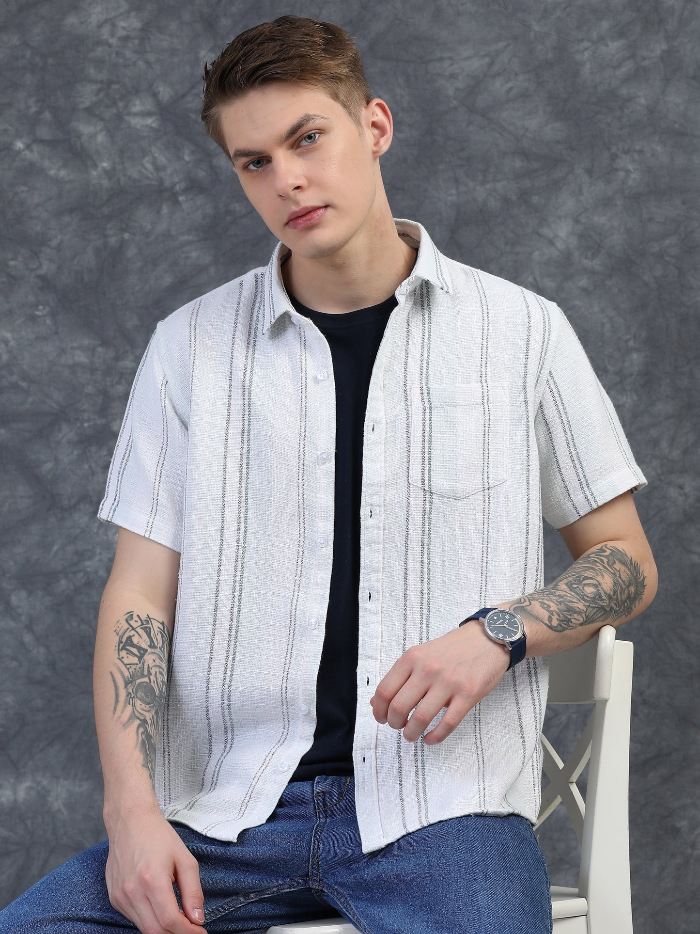 Green and White Vertical Stripe Shirts