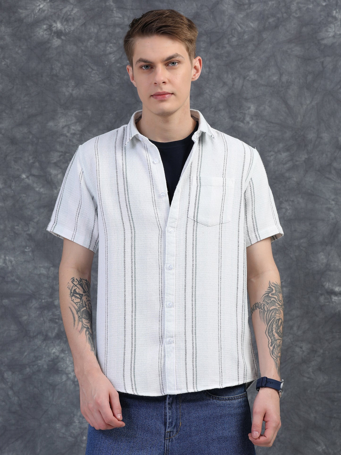 Green and White Vertical Stripe Shirts