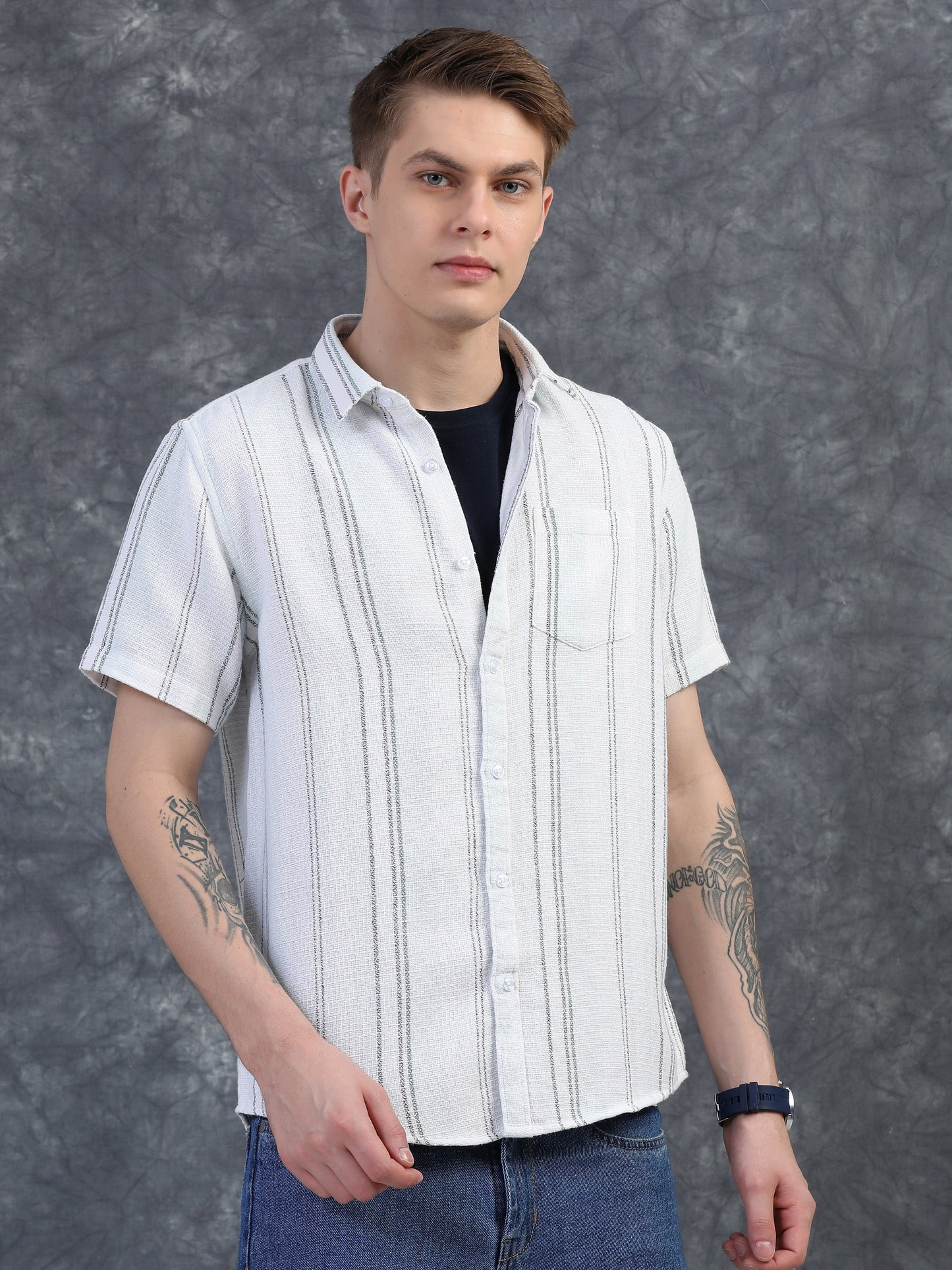 Green and White Vertical Stripe Shirts