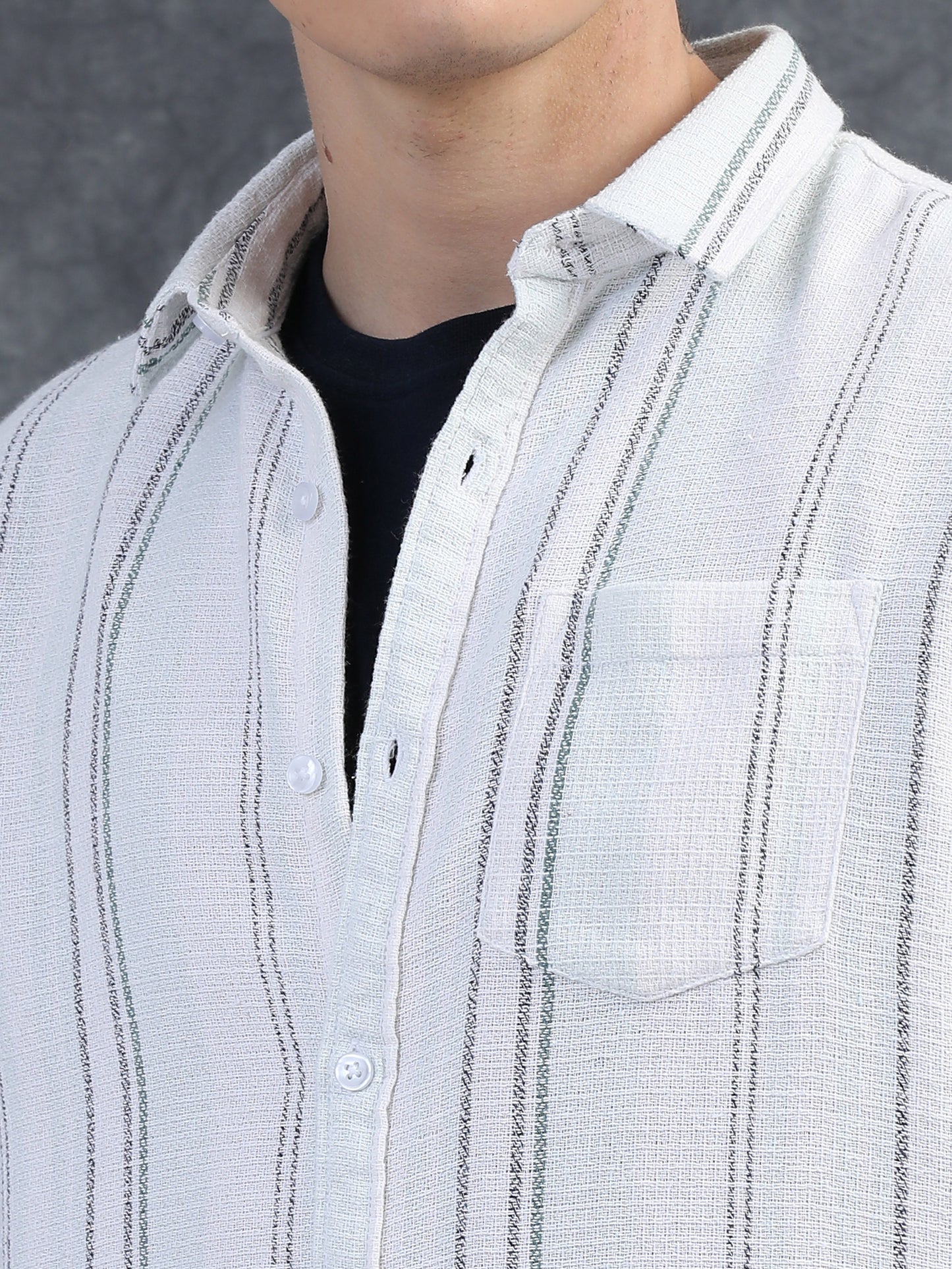Green and White Vertical Stripe Shirts