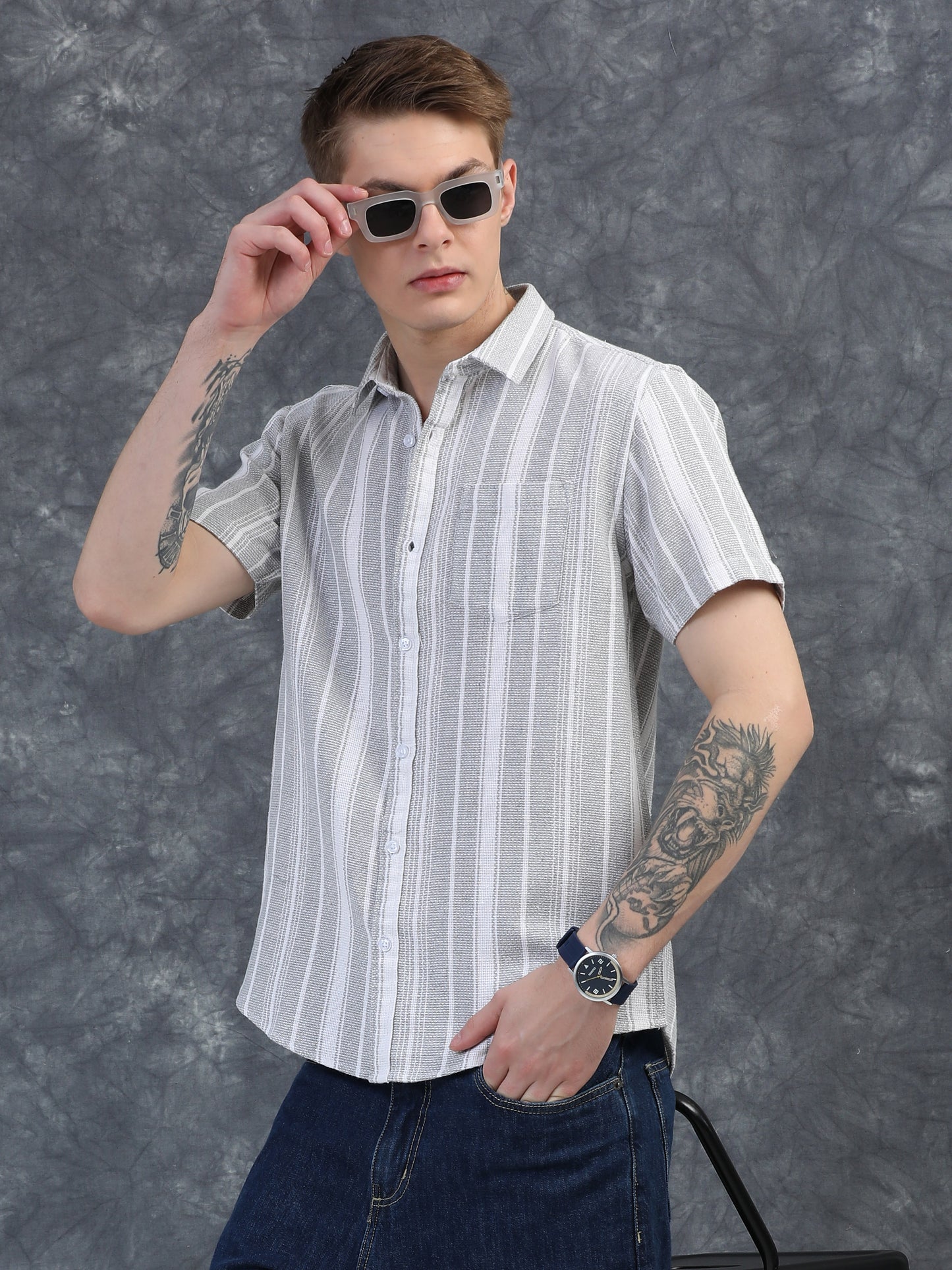 White with Black Vertical Stripe Shirts
