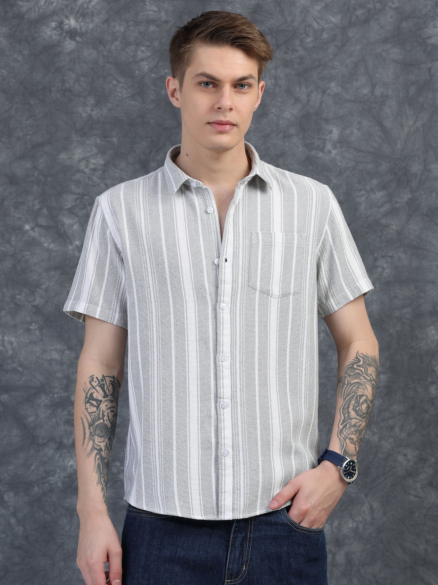 White with Black Vertical Stripe Shirts