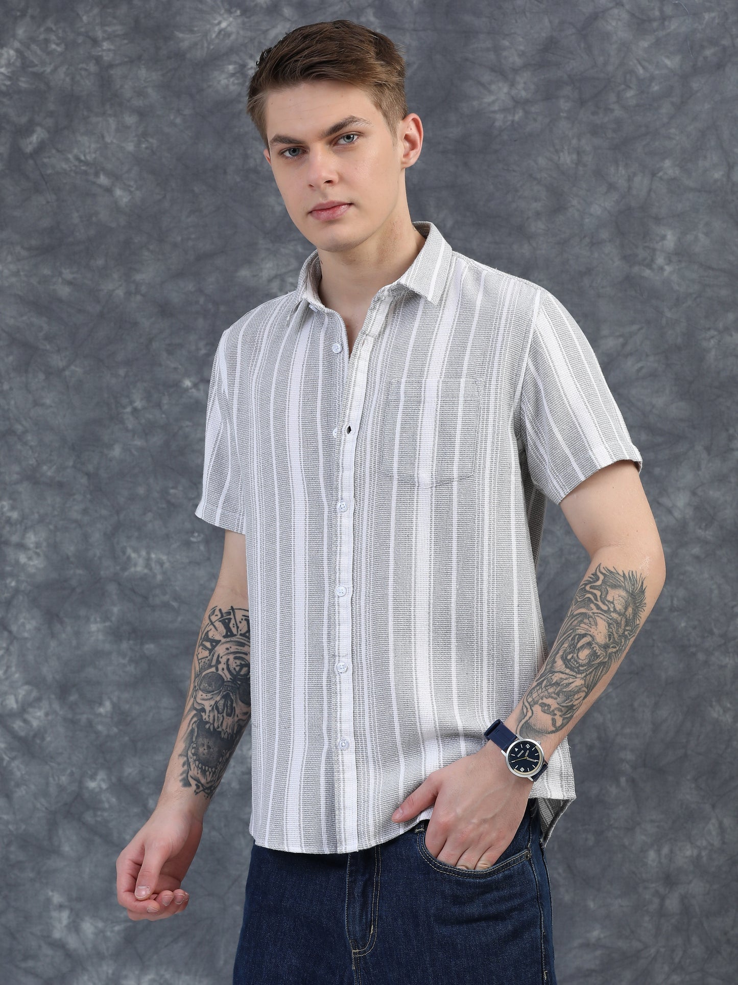 White with Black Vertical Stripe Shirts