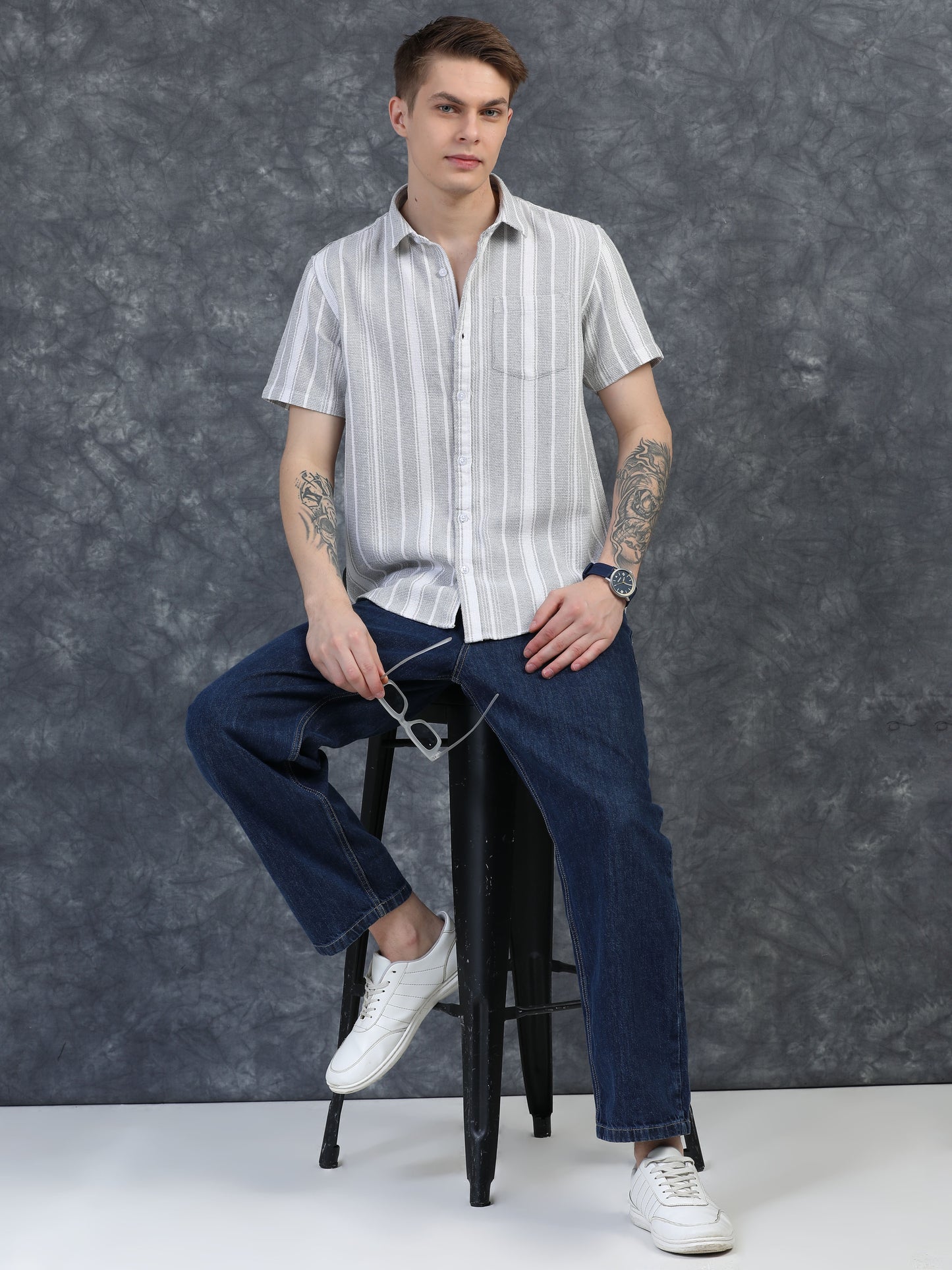 White with Black Vertical Stripe Shirts