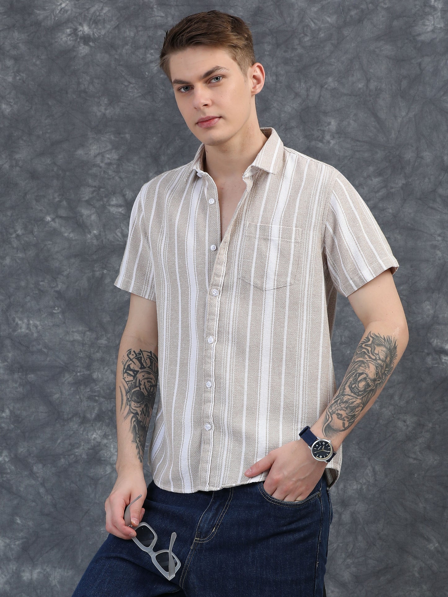 Beige with white Stripe Shirts