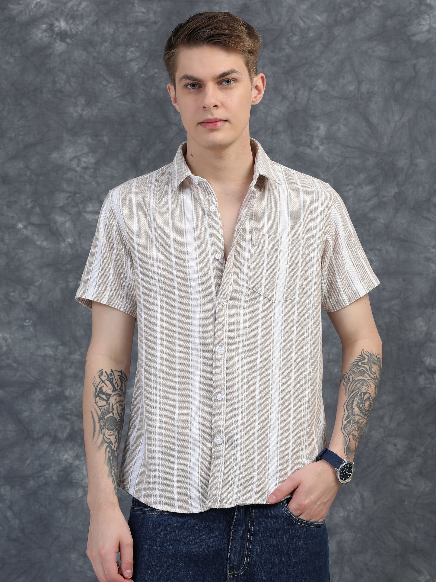 Beige with white Stripe Shirts
