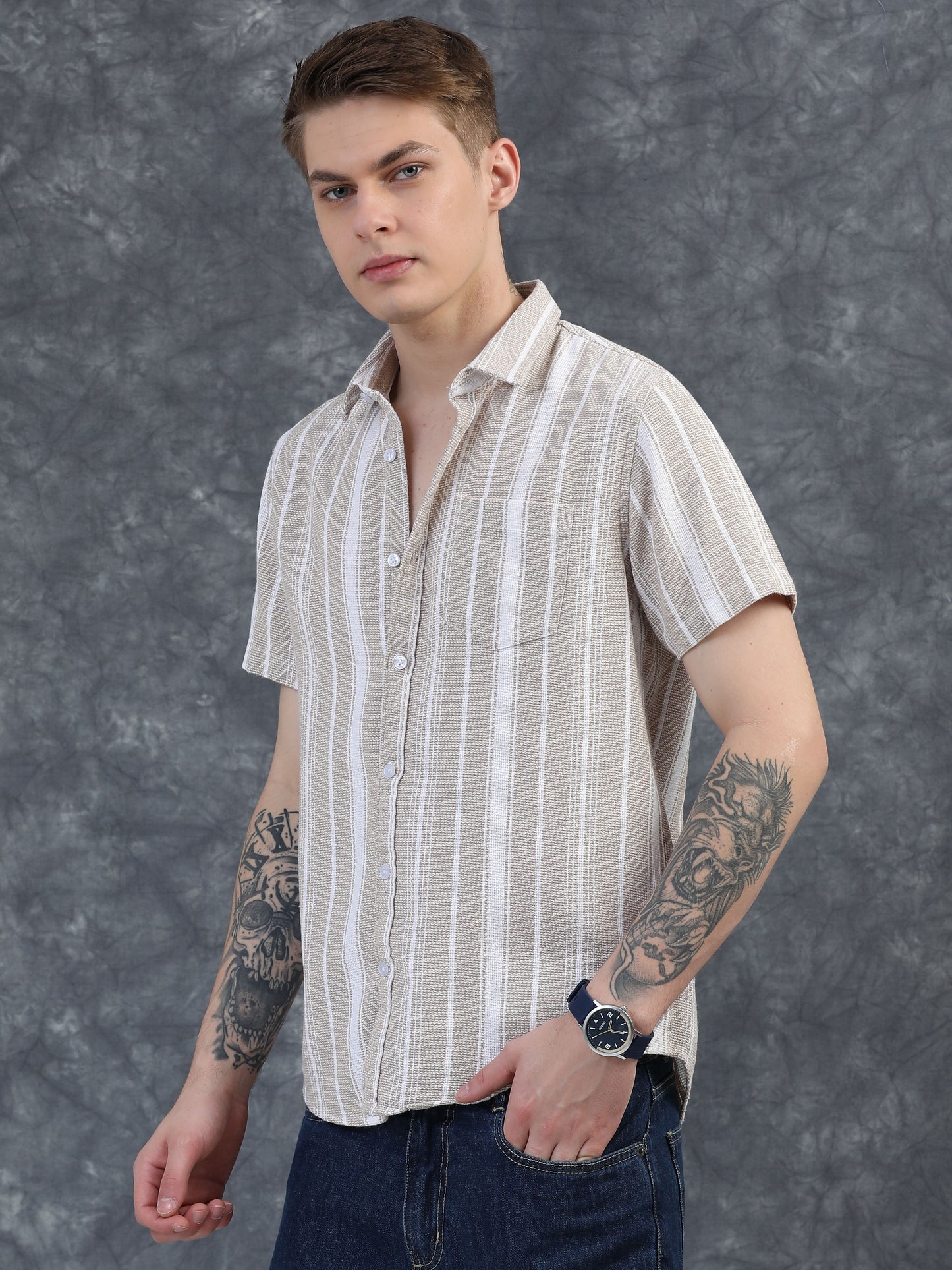 Beige with white Stripe Shirts