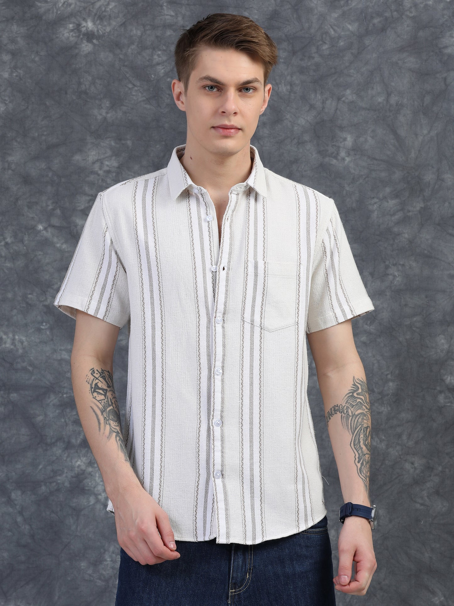 White with Thin Gray Striped Shirt
