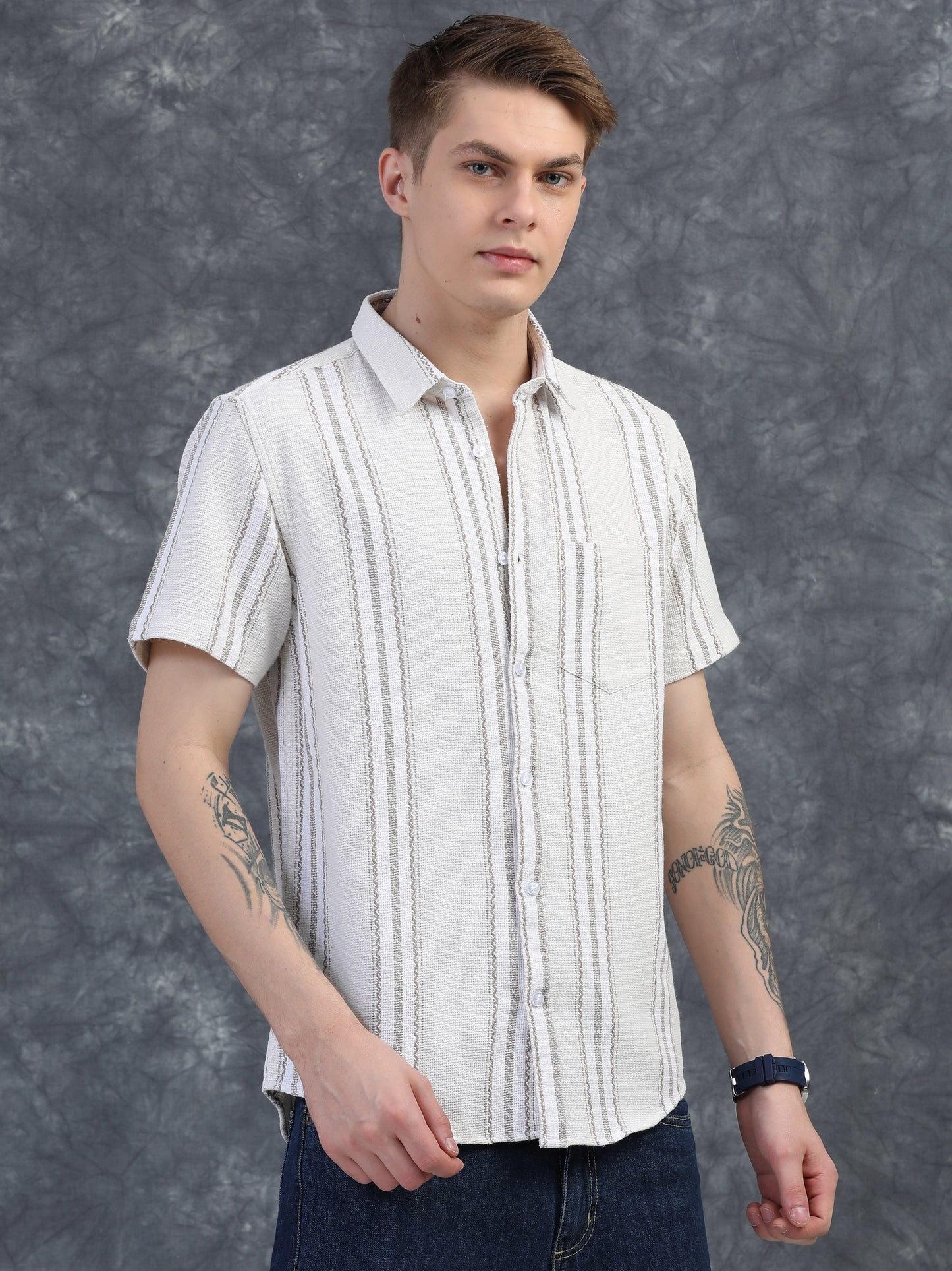 White with Thin Gray Striped Shirt