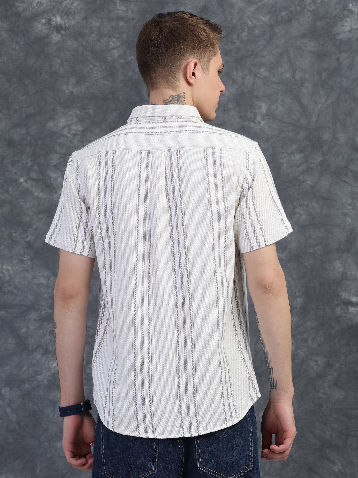 White with Thin Gray Striped Shirt