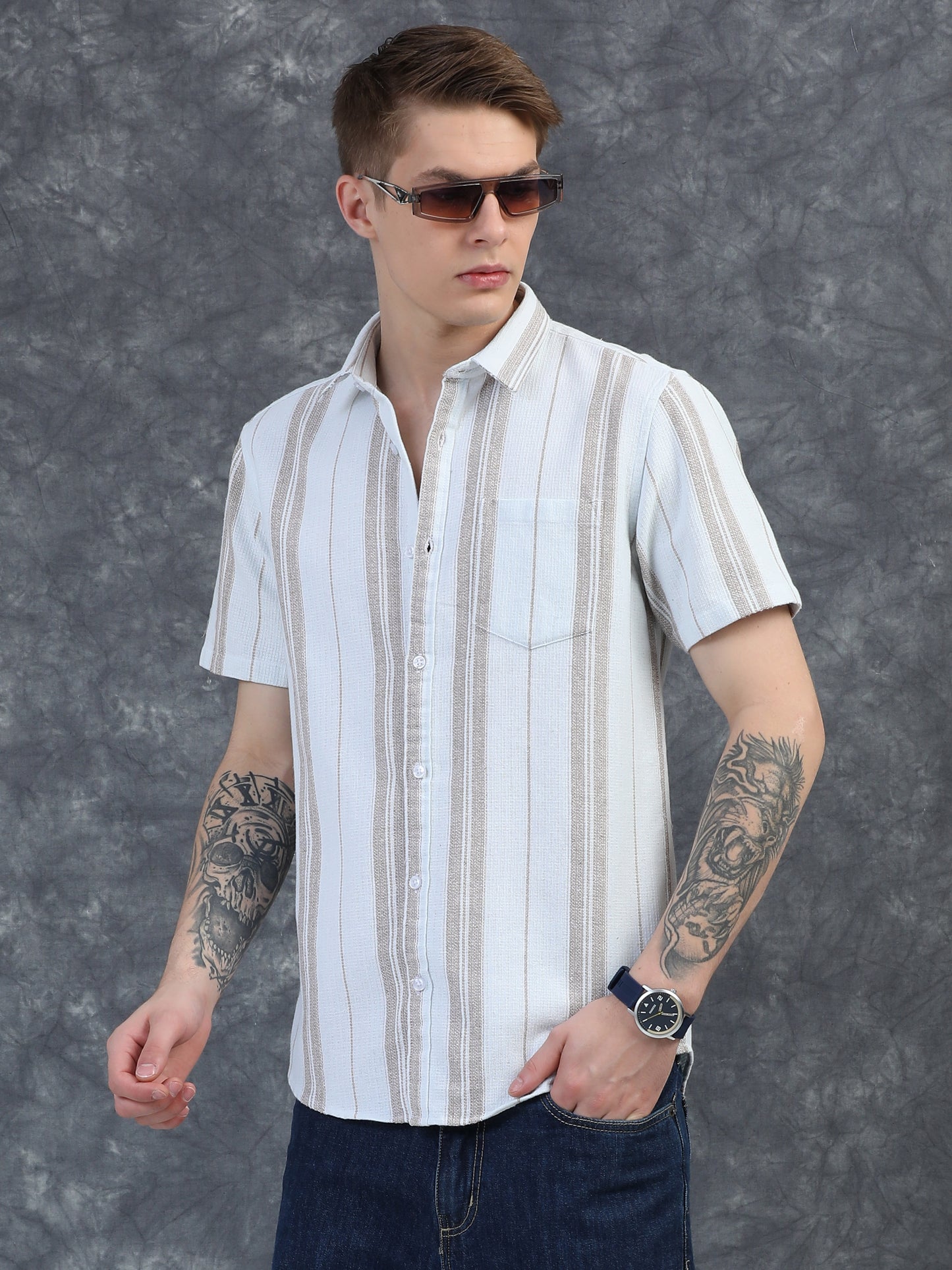 Light Brown Striped Shirt