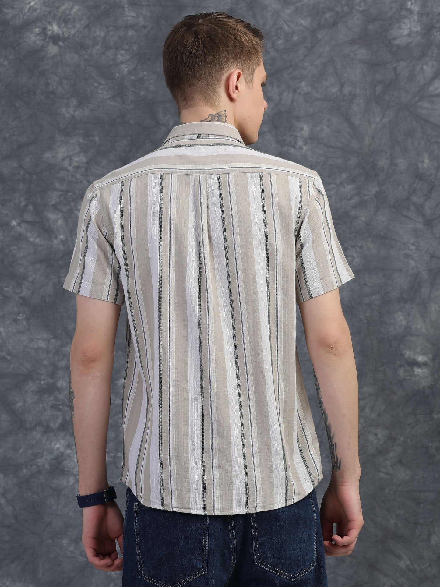 Beige with white Striped Shirt